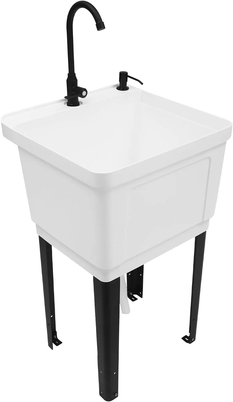 Freestanding Utility Sink, Utility Sink Extra-Deep Laundry Tub, Freestanding Plastic Utility Sink Laundry Tub Sink for Basement, Laundry Room, Garage or Shop (White)(White 33.07IN H) - Image 6