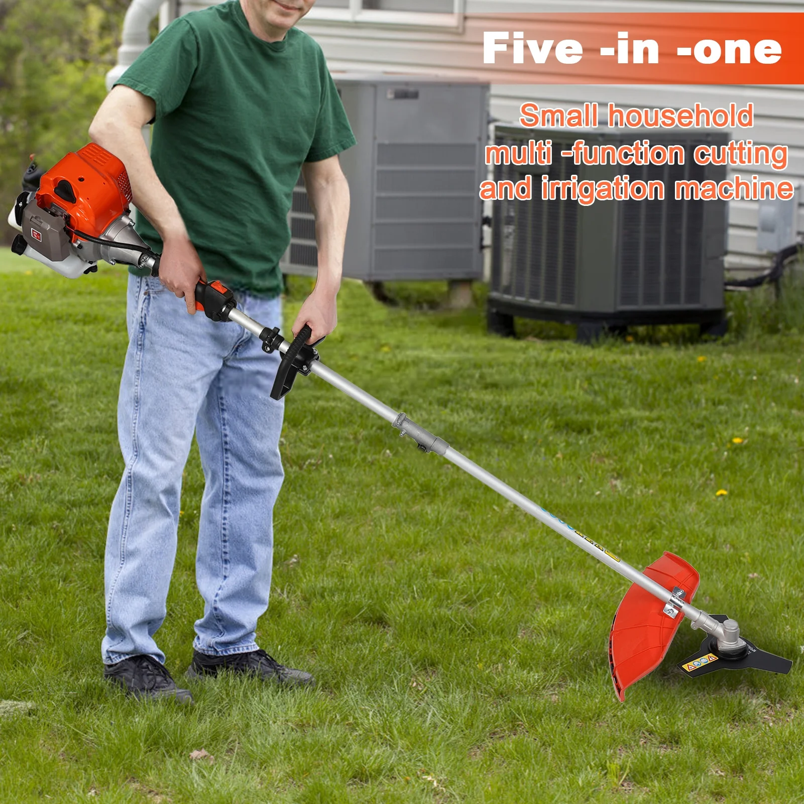 Gas Weed Eater 52cc, Powerful 2-Stroke Engine Weed Wacker with Multi-Function Attachments, 9500rpm Gas Powered Brush Cutter, Orange, for Lawn Garden(Orange 5 in 1) - Image 4