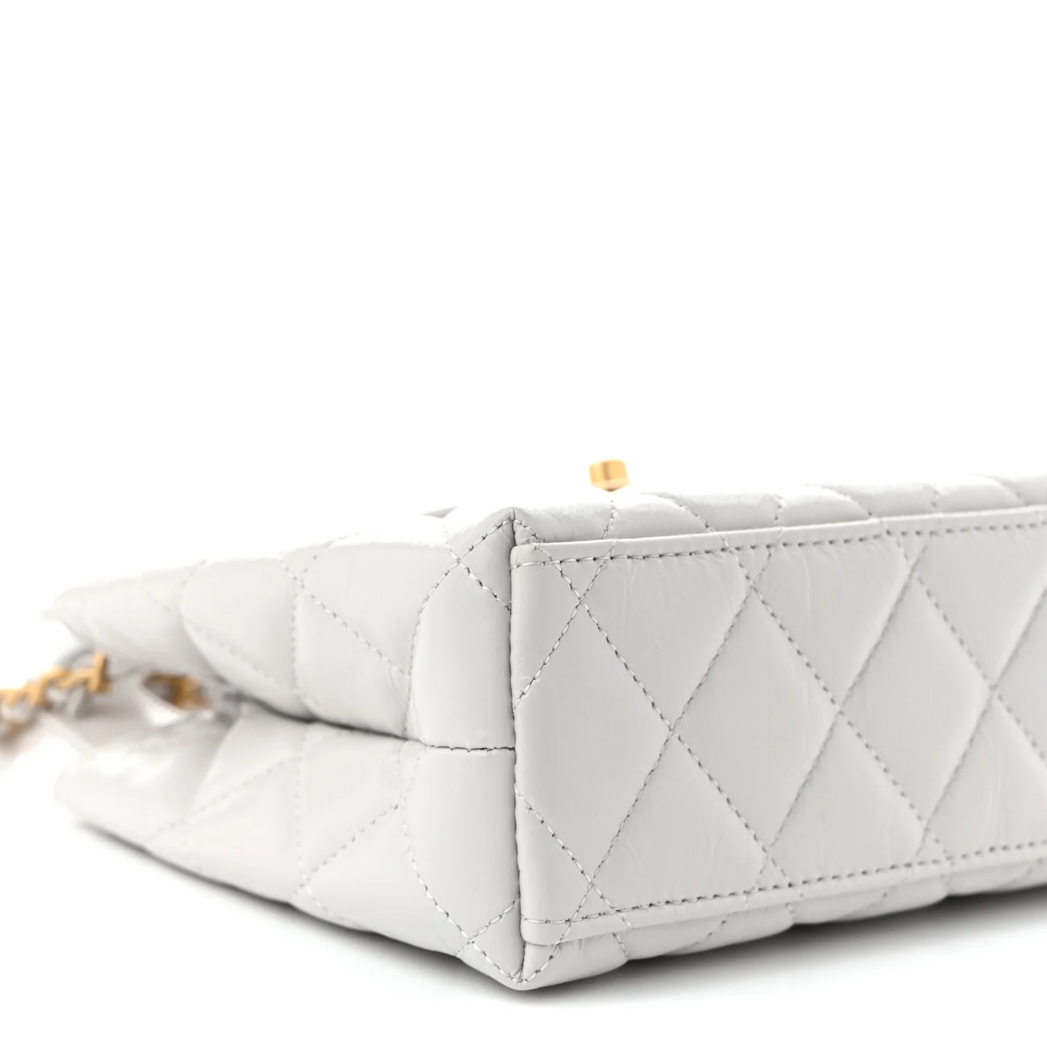 Shiny Aged Calfskin Quilted Nano Kelly Shopper Light Grey