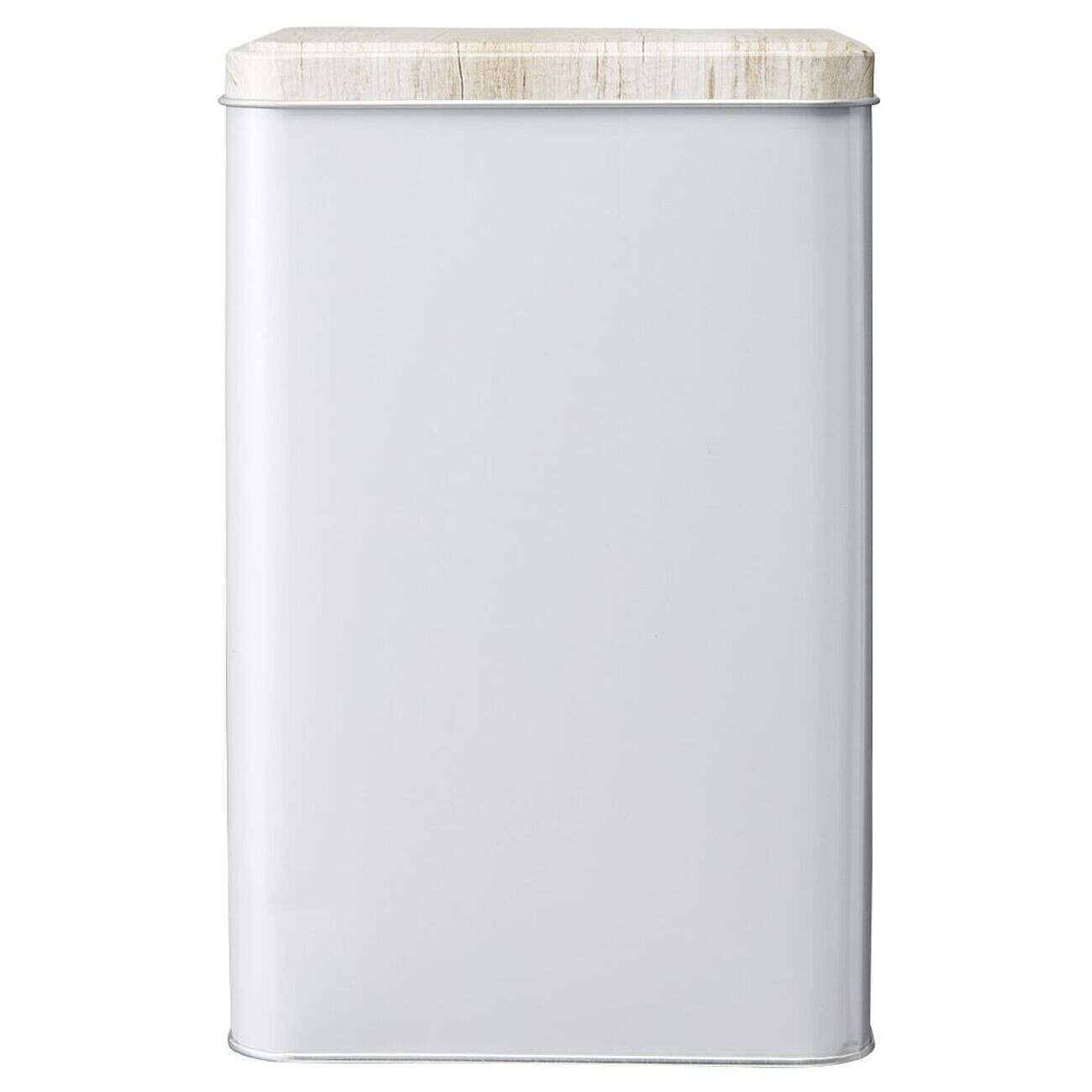 Boîte rectangulaire en métal gris avec couvercle effet bois