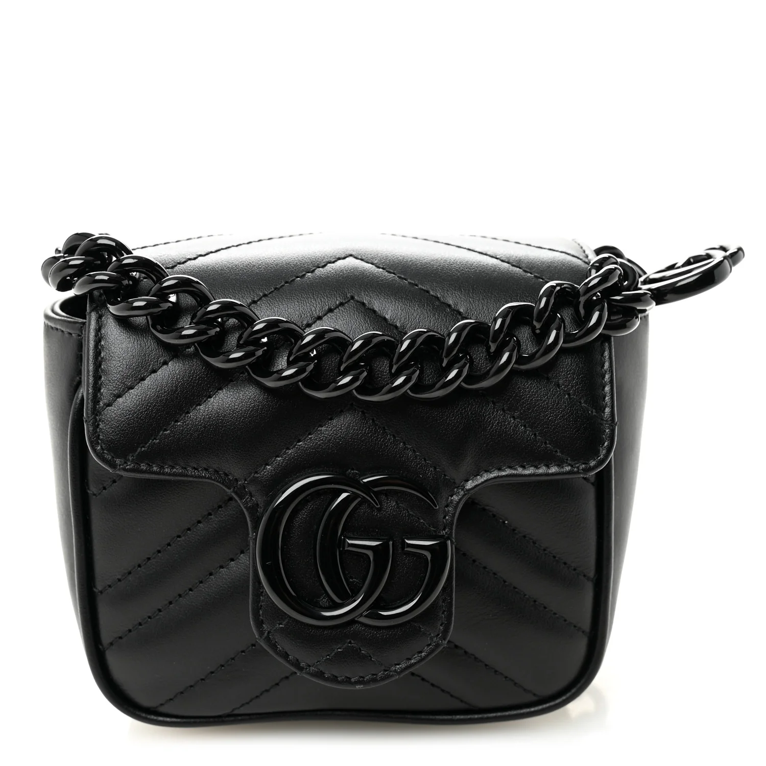 Calfskin Matelasse Monochrome GG Marmont Chain Mini Belt Bag Black
