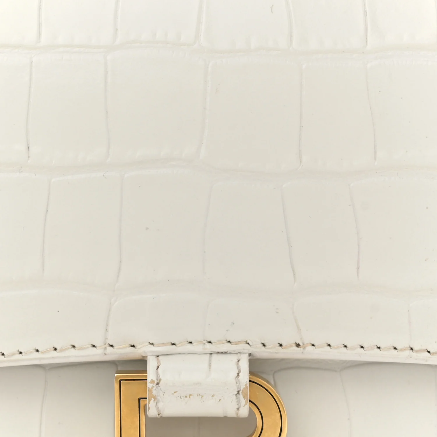 Calfskin Crocodile Embossed Small Hourglass Top Handle Bag White