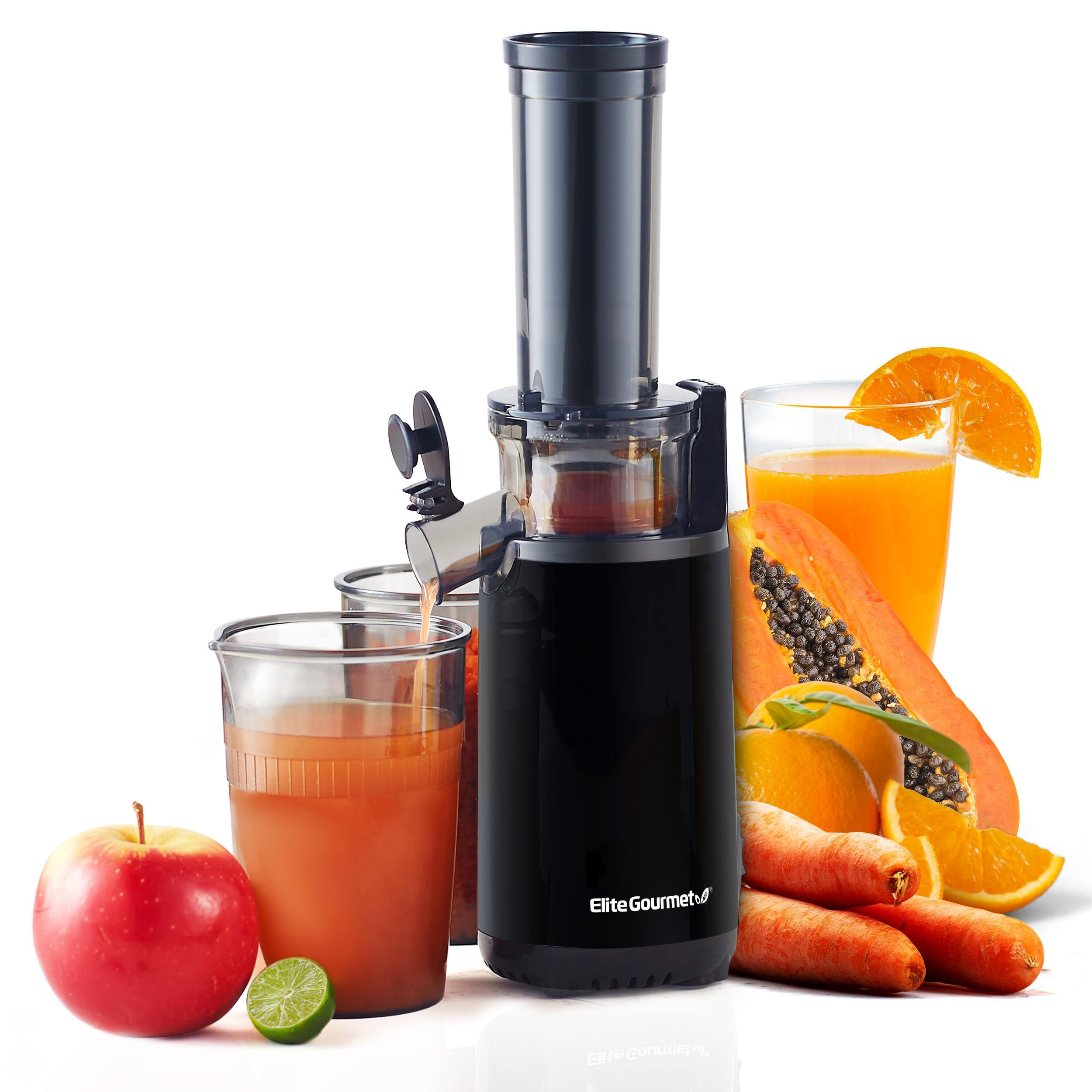 Elite Gourmet Compact Masticating Cold Press Slow Juicer, Black