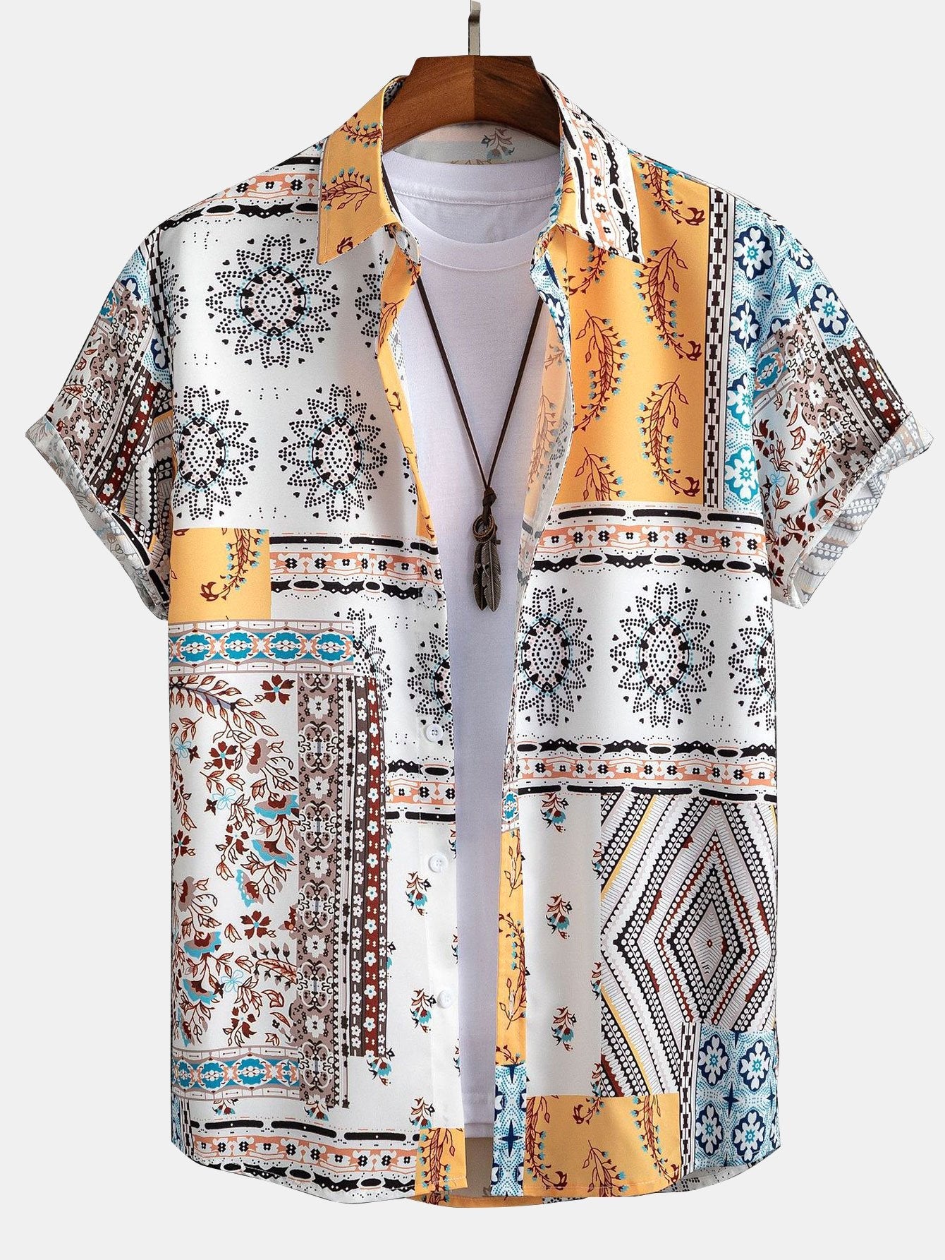Chemise boutonnée à imprimé foulard et short de bain