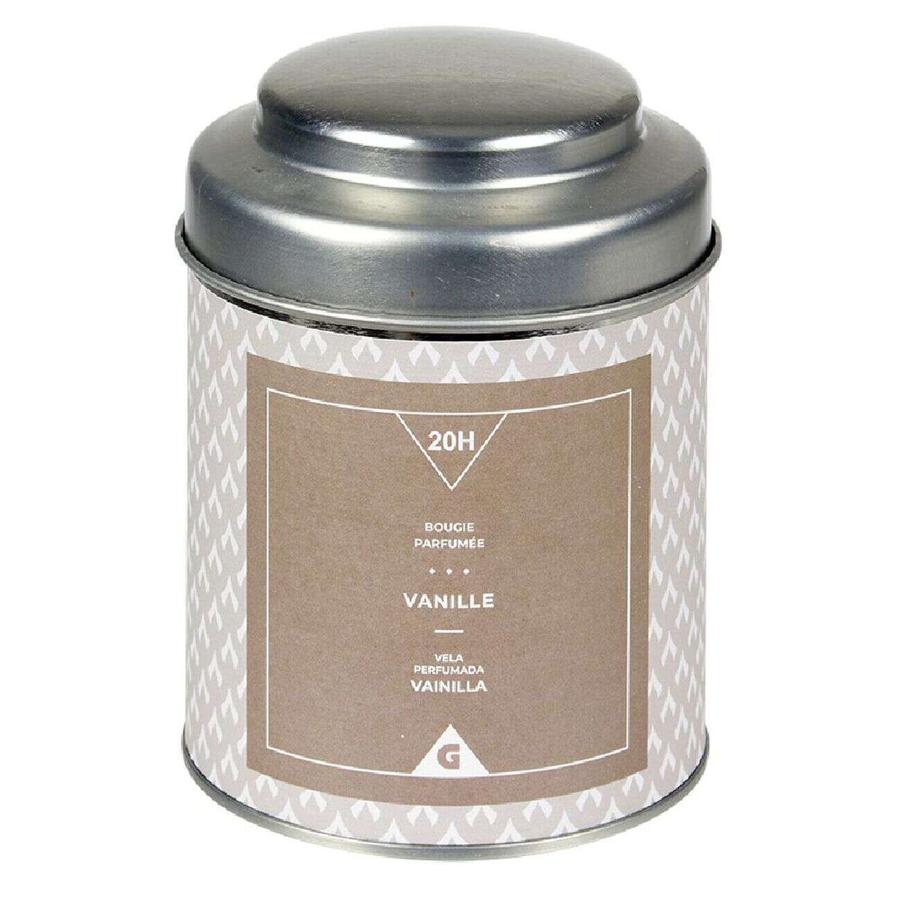 Bougie parfumée dans pot en métal senteur vanille