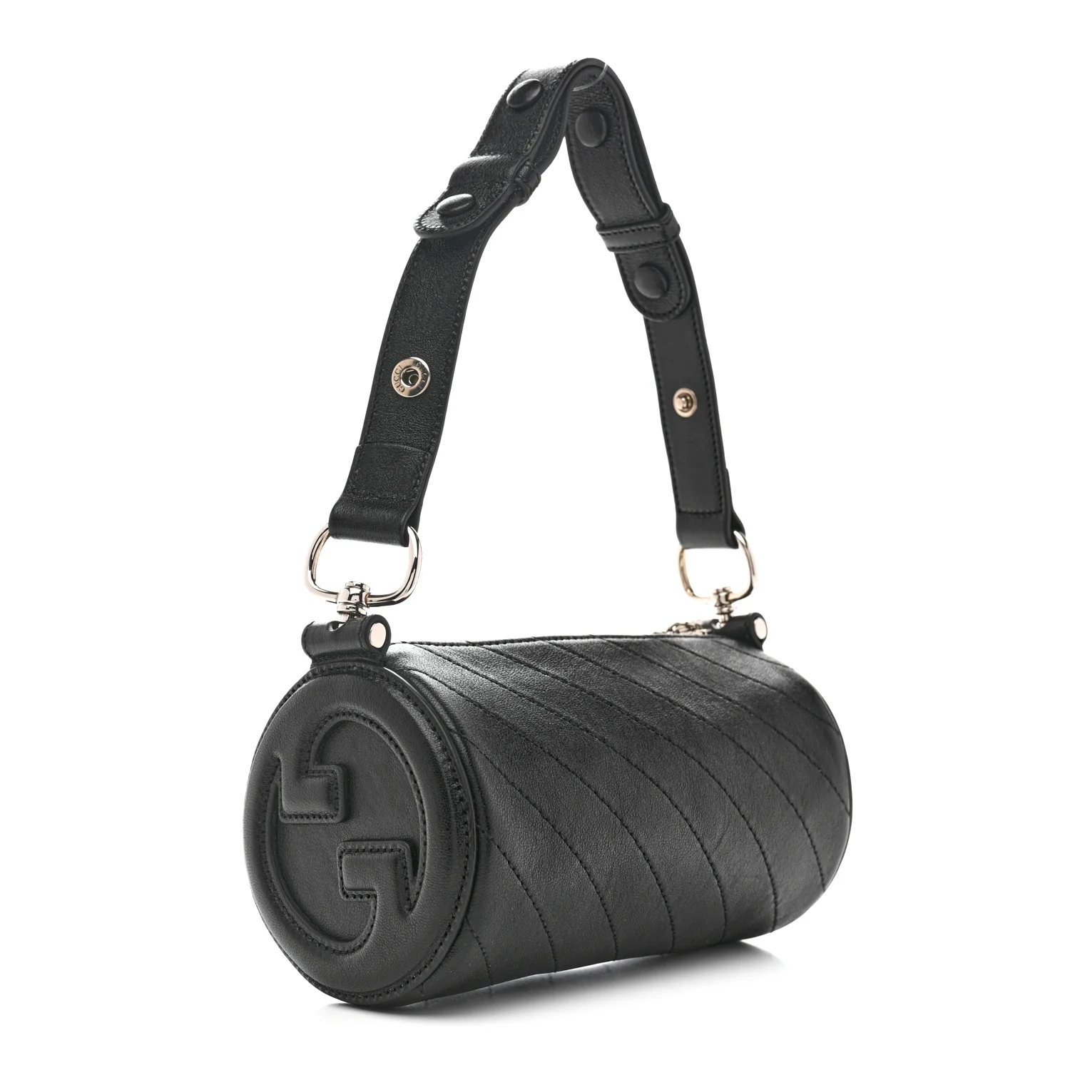 Sakai Be Green Calfskin Diagonal Stitched Mini Blondie Barrel Shoulder Bag Black