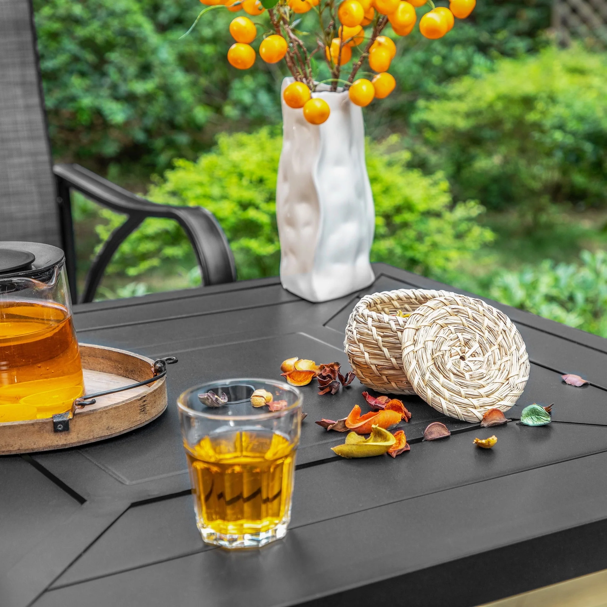 5-Piece Outdoor Patio Swivel Bar Stool Dining Set with 4 High-back Textilene Chairs with Armrest1 Bistro Bar Table,BlackGrey - Image 4
