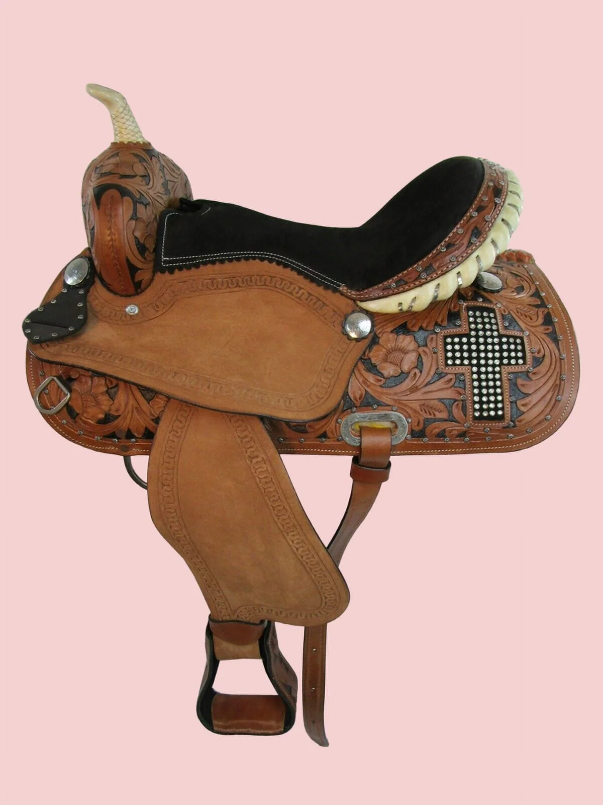 WESTERN HORSE SADDLE PLEASURE FLORAL TOOLED LEATHER TACK(12") - Image 4