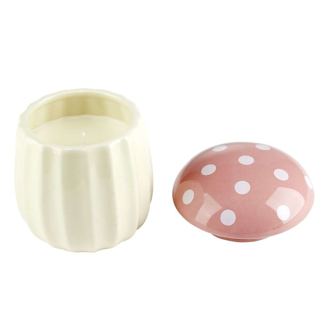 Bougie décorative parfum floral forme champignon rose et blanc 35H