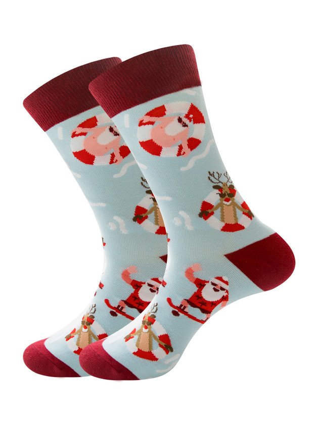 Chaussettes de Noël en coton jacquard à motifs Père Noël, renne et flocons de neige, chaussettes rouges assorties festives