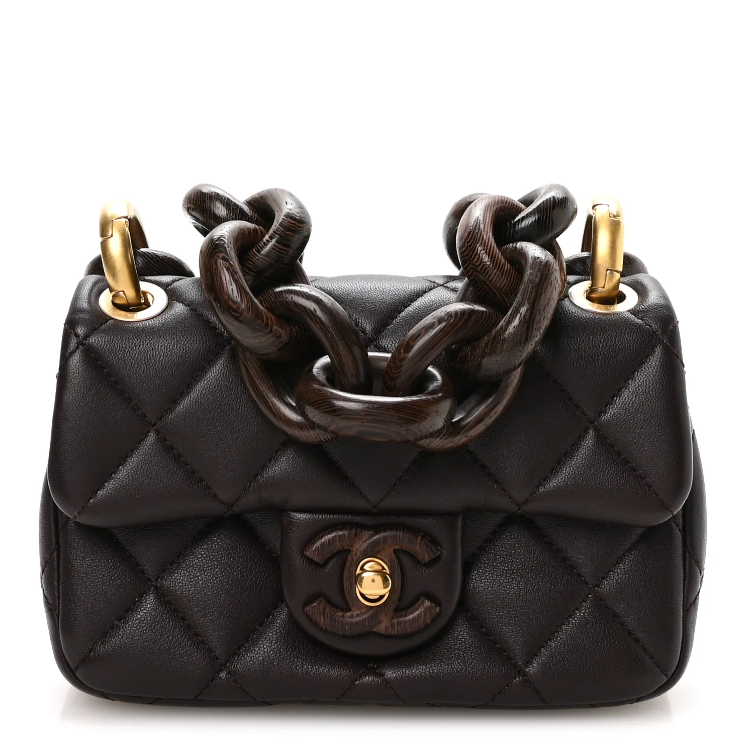Lambskin Wenge Quilted Mini Fashion Wood Square Flap Dark Purple