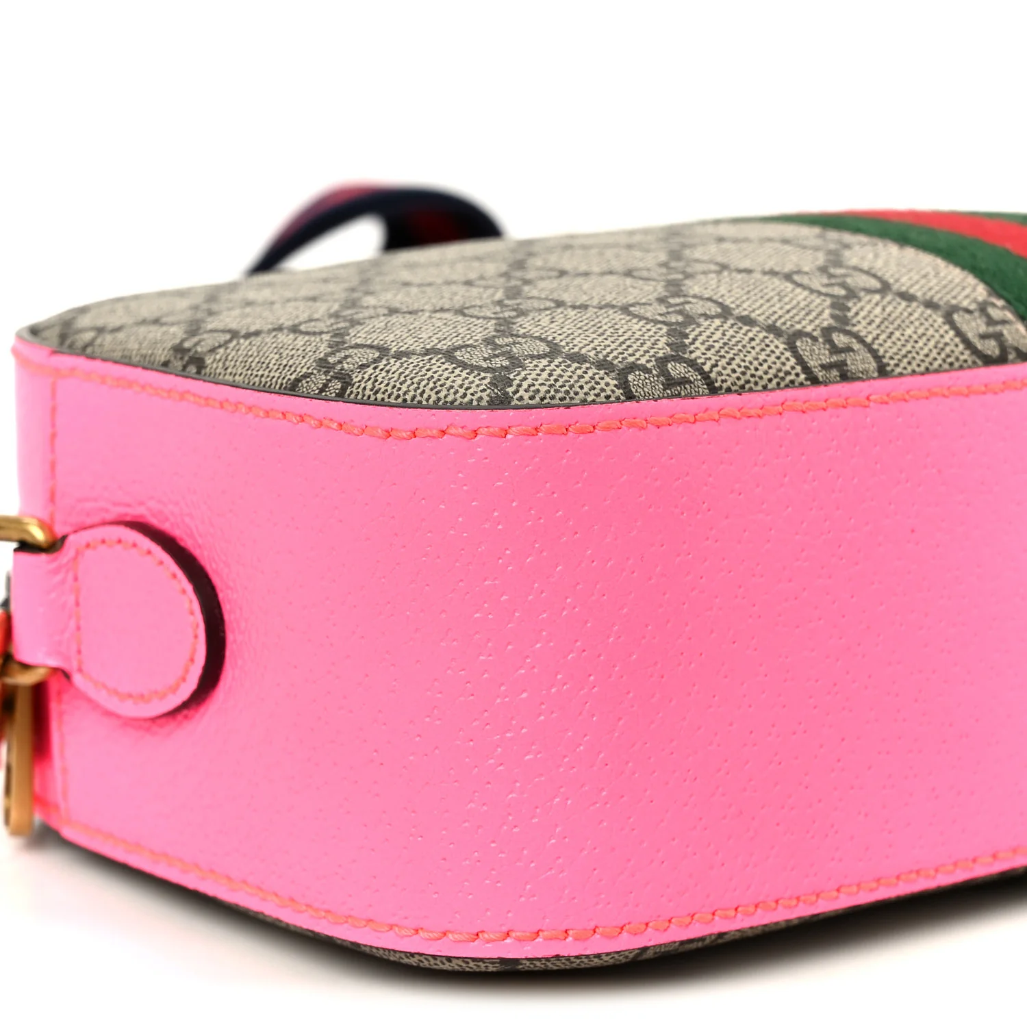GG Supreme Monogram Textured Dollar Calfskin Web Ophidia Small Crossbody Bag Beige Ebony Fuchsia