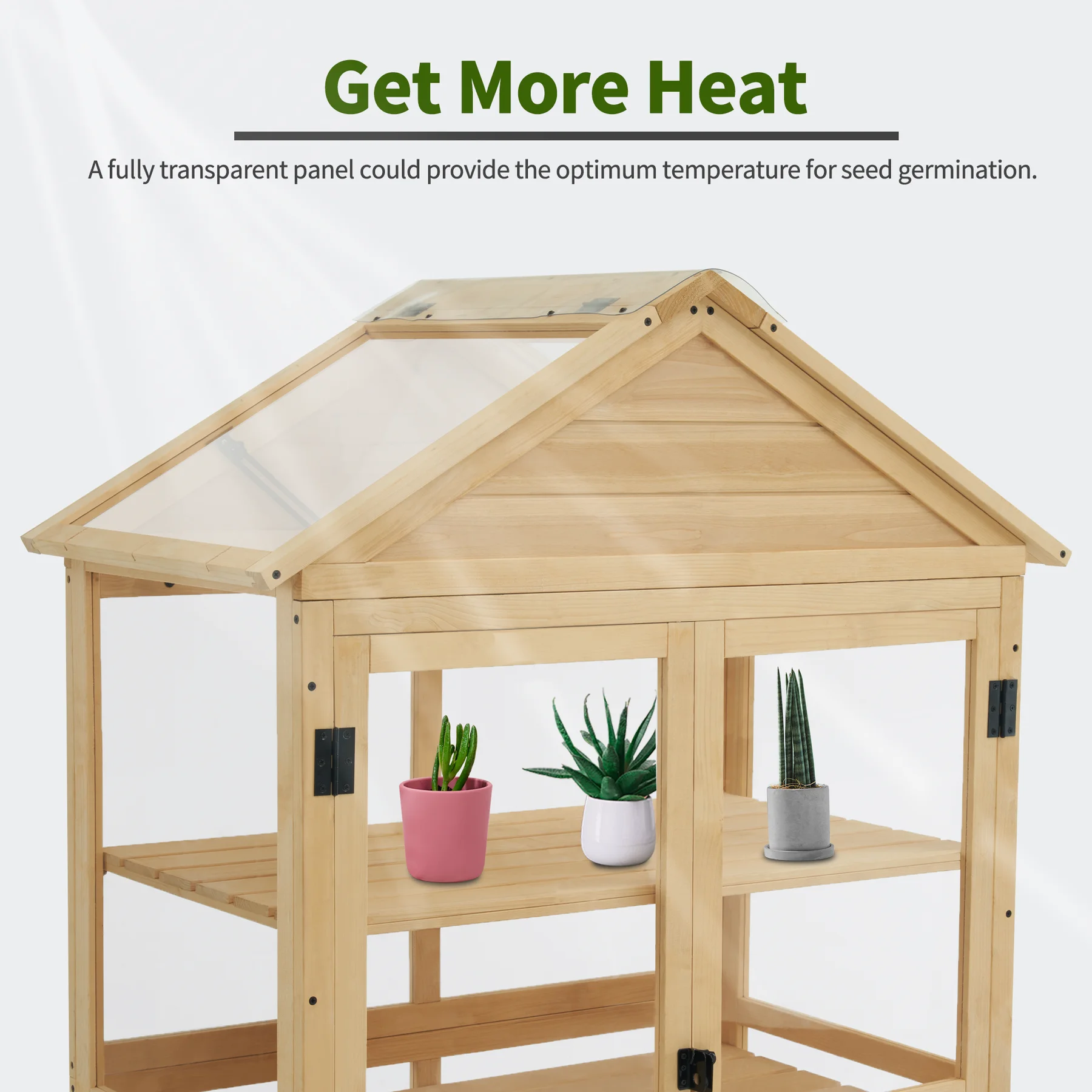 Cold Frame Greenhouse, 3 tier Wooden Greenhouse Cabinet with Adjustable Shelf, Garden Cold Frame Shed for Outdoor Indoor Use, 0847(Natural) - Image 4