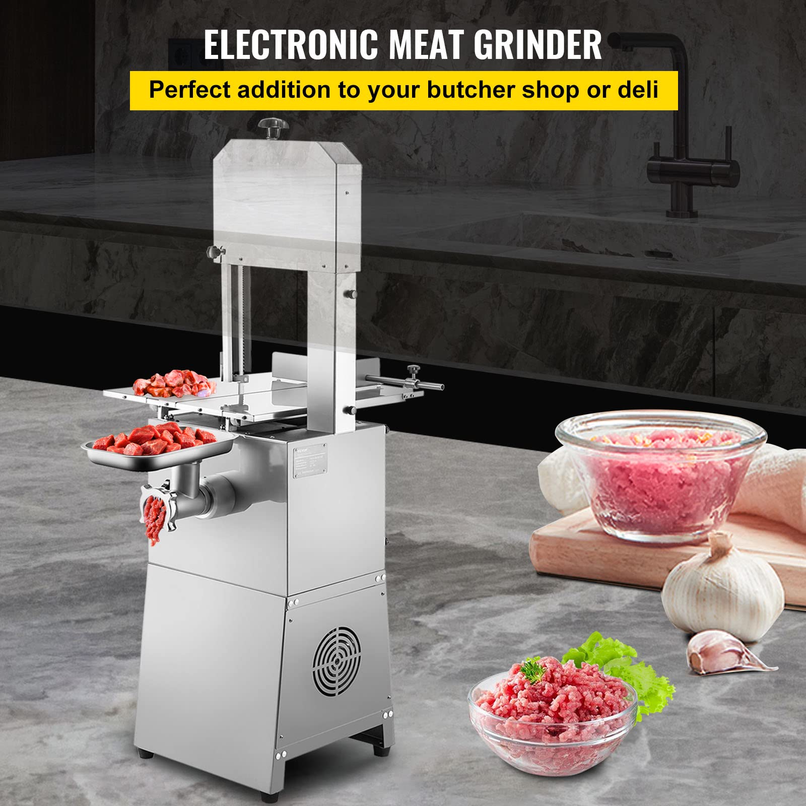Commercial Electric Meat Bandsaw, 1100W Bone Cutting Machine, Stainless Steel Blade Bone Sawing Machine, 24x18 inch Workbench Meat Cutting Bandsaw Cutting Thickness 0-8.3 inch for Fish Pork Beef
