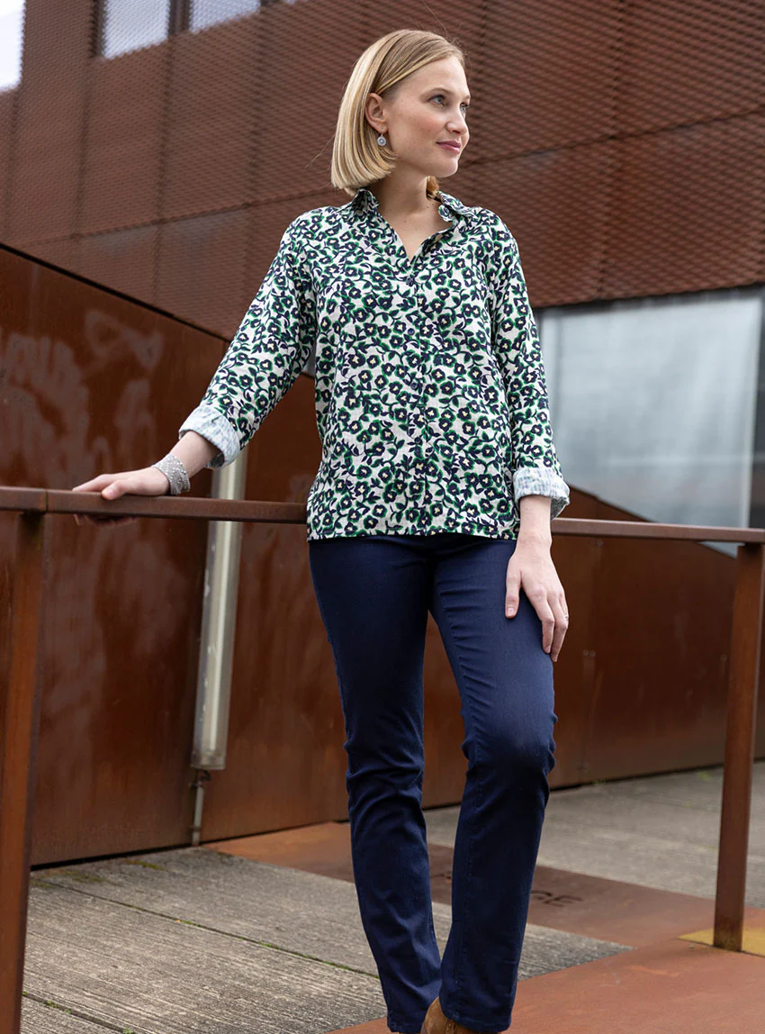 Chemisier femme coton imprimé vert