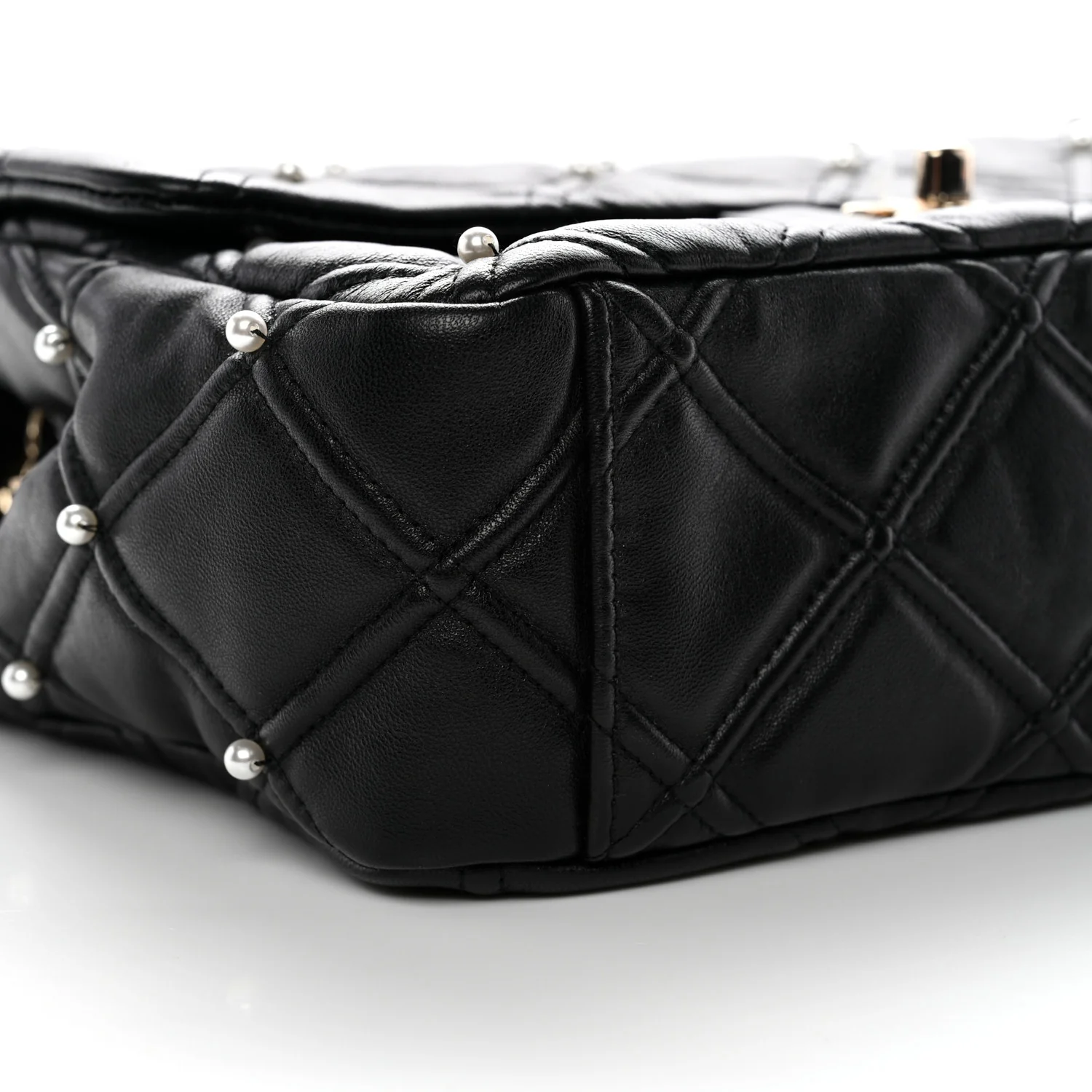 Lambskin Quilted Pearl Studded Flap Black