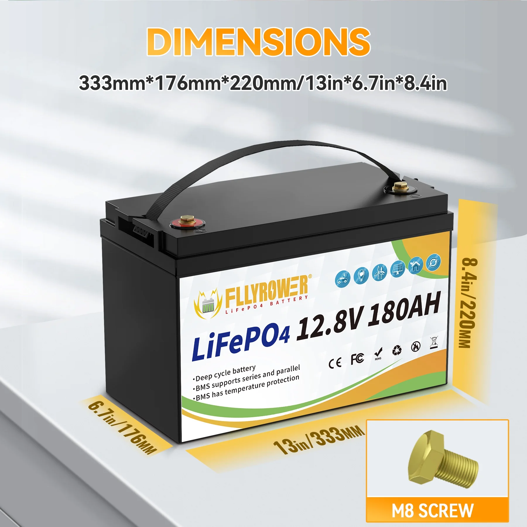 12V 180Ah LiFePO4 Battery with Charger,for Trolling Motor RV Marine Solar Camping off-Grid Boat,15000+Deep Cycles Batteries - Image 9