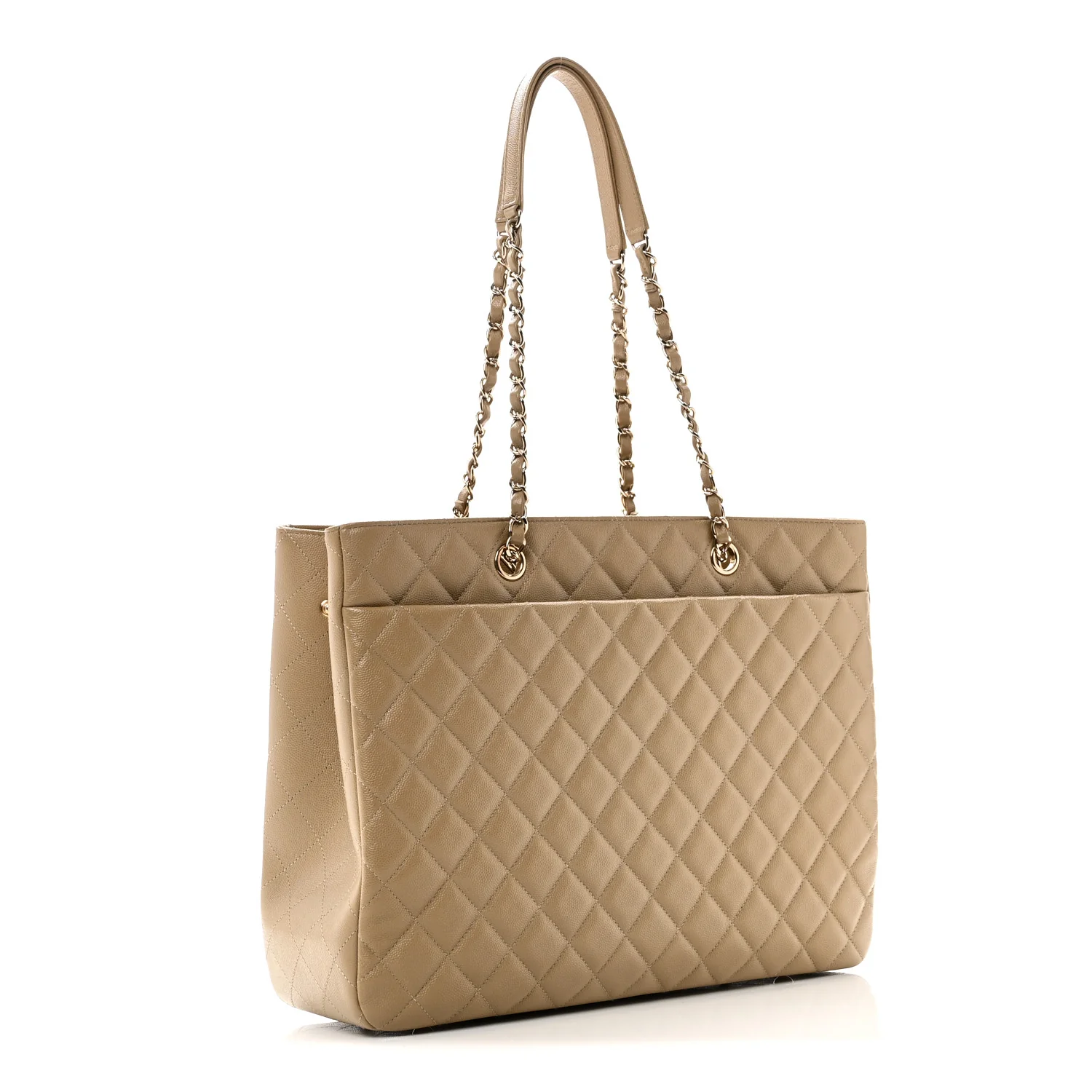Caviar Quilted Large Shopping Tote Dark Beige