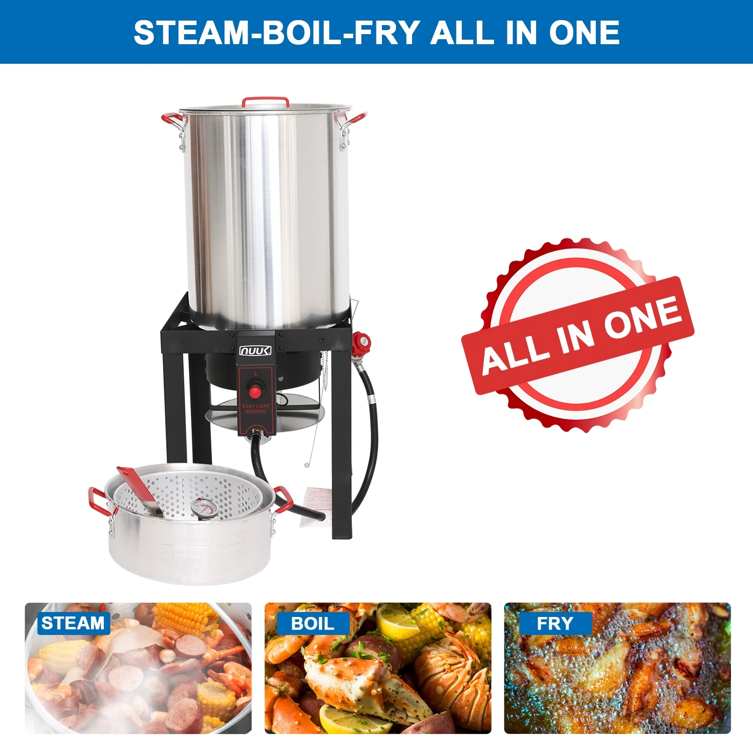 30QT Turkey Fryer 10QT fish fryers outdoor cooking Kit,50,000 BTU Propane Burner��Seafood Boil Pot,Cover Skimmer Included, Aluminum Deep Fryer Pot with Basket Crab, Gifts for Thanksgiving Day(16 qt) - Image 7