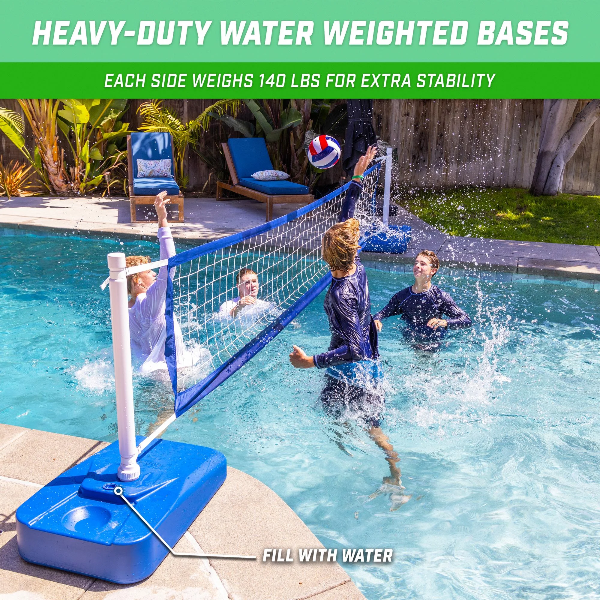 Splash Net Elite Pool Volleyball Game with Water Weighted Bases Adjustable Net for Inground Pools - Image 3