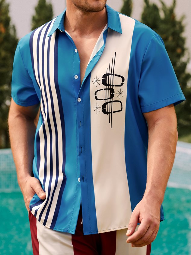 Chemise hawaïenne décontractée à manches courtes pour homme, imprimée géométrique, respirante