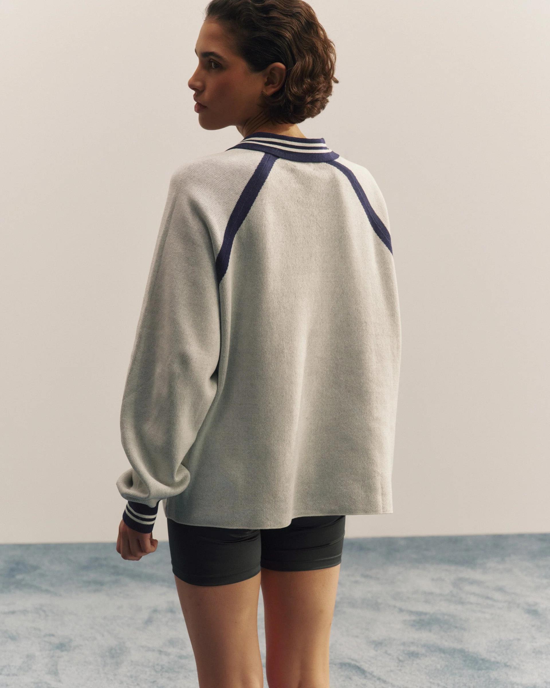 Knit Varsity Jacquard Long Sleeve Top - Marshmallow White