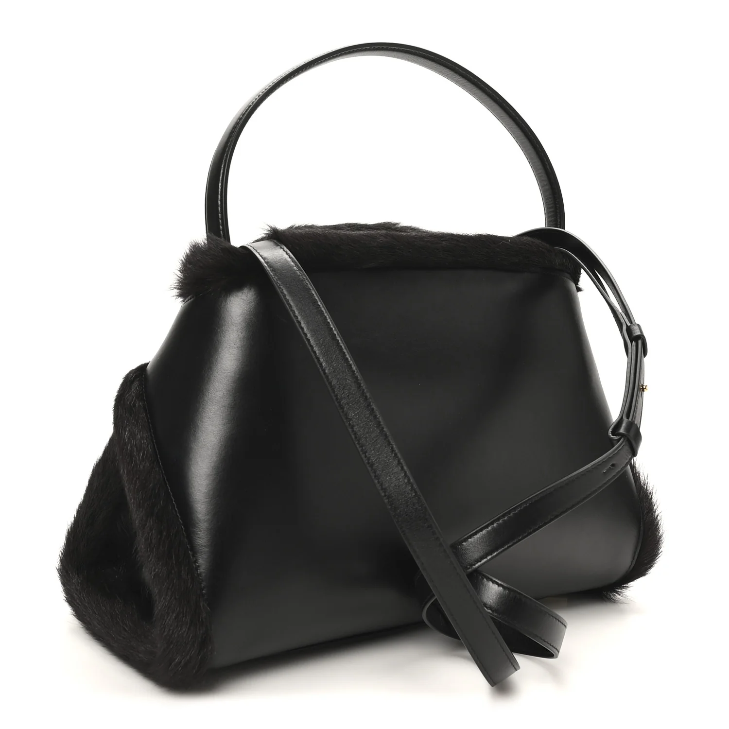 Calfskin Shearling Medium Hug Bag Black