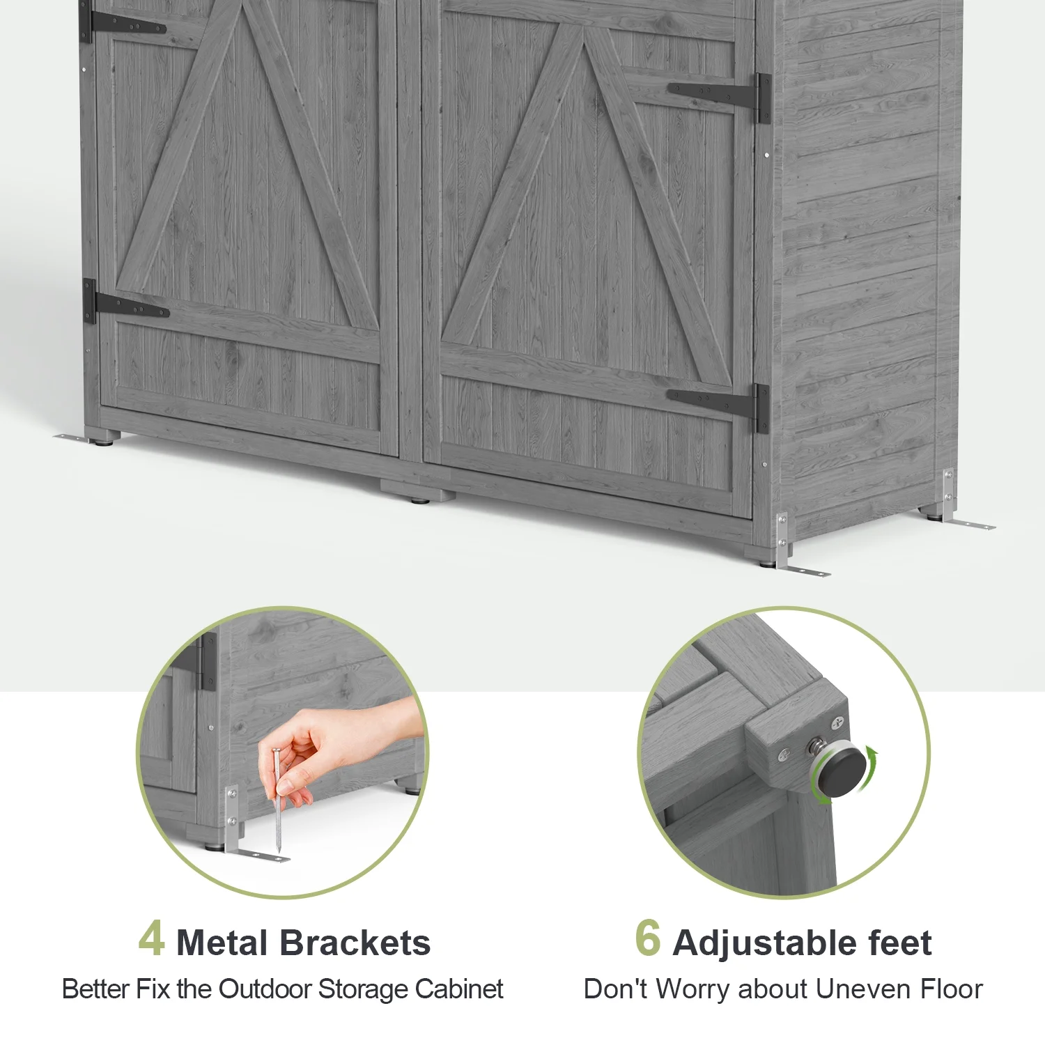55�� Wide Outdoor Storage Shed with Lockable Double Doors Weather-Resistant Garden Shed for Patio, Backyard Lawn, Gray(55"W/Grey) - Image 8
