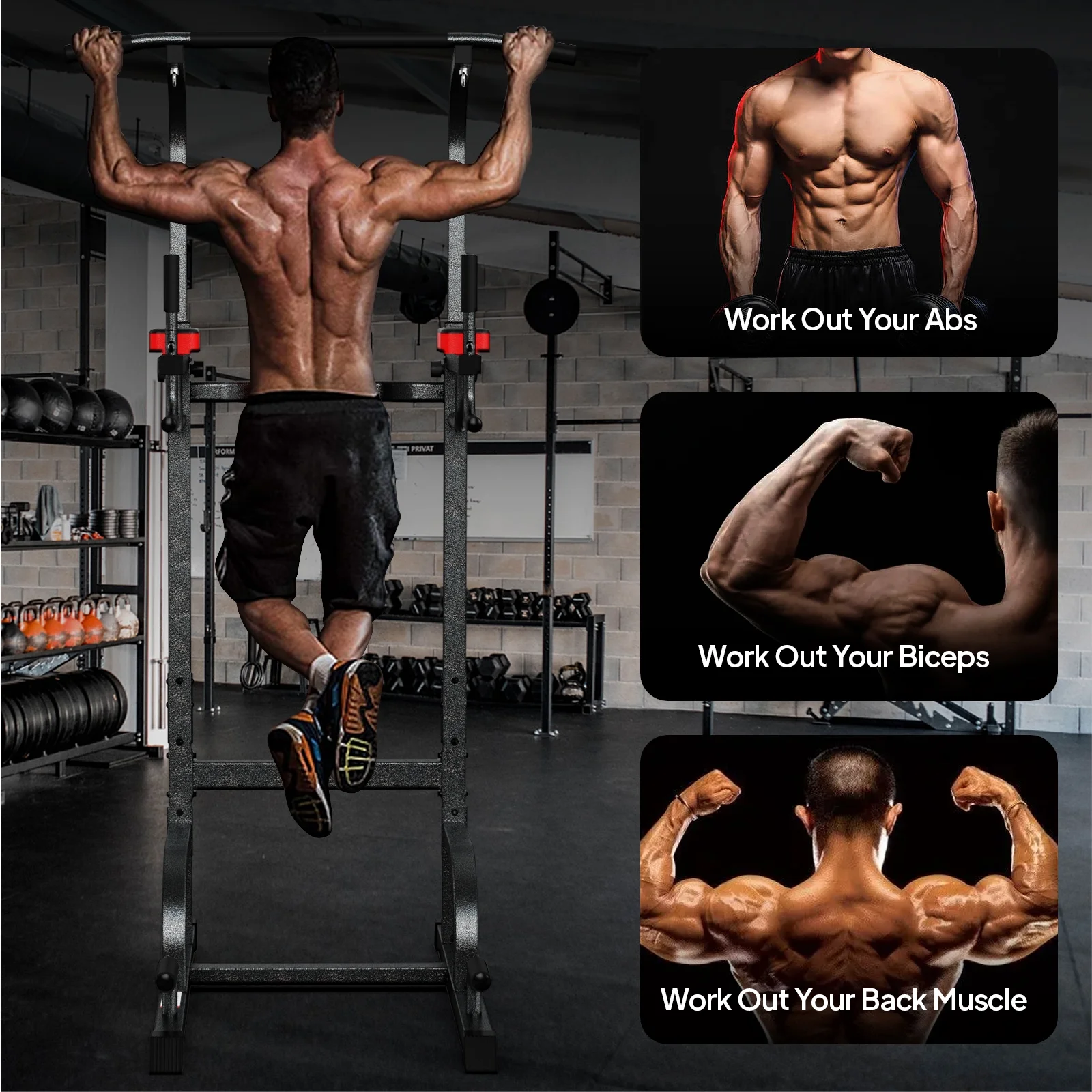 Multifunction Power Tower Pull up Bar Dip Station Power Rack with Adjustable Backrest for Home Gym Strength Training Workout Equipment Max Weight 480lbs(Model 1) - Image 2