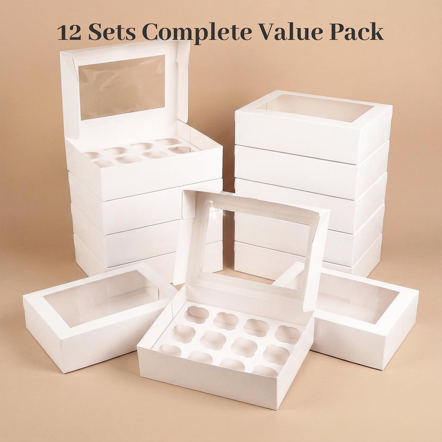 VGOODALL 12 Count Cupcake Boxes, 12 PCS Cupcake Holder with Window