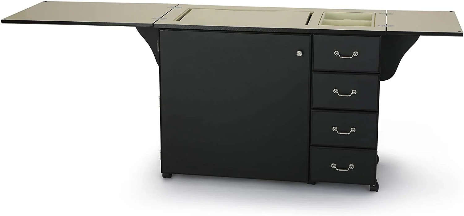 Sewing Cabinet for Sturdy Sewing, Cutting, Quilting, and Crafting with Storage and Airlift, Black Finish
