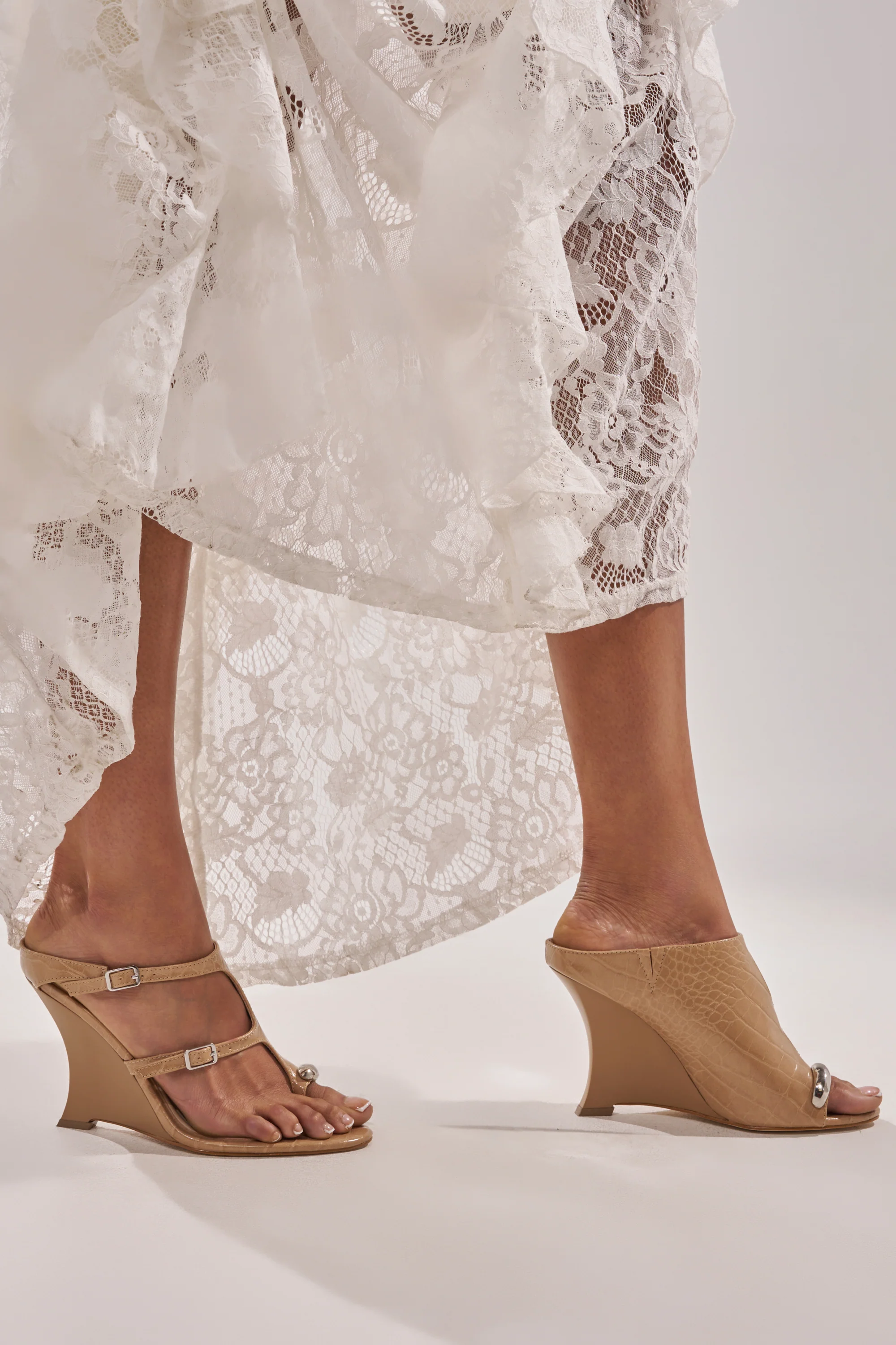 AKIRA GOLD GINO NUDE CROC WEDGE SANDAL - Akira Store