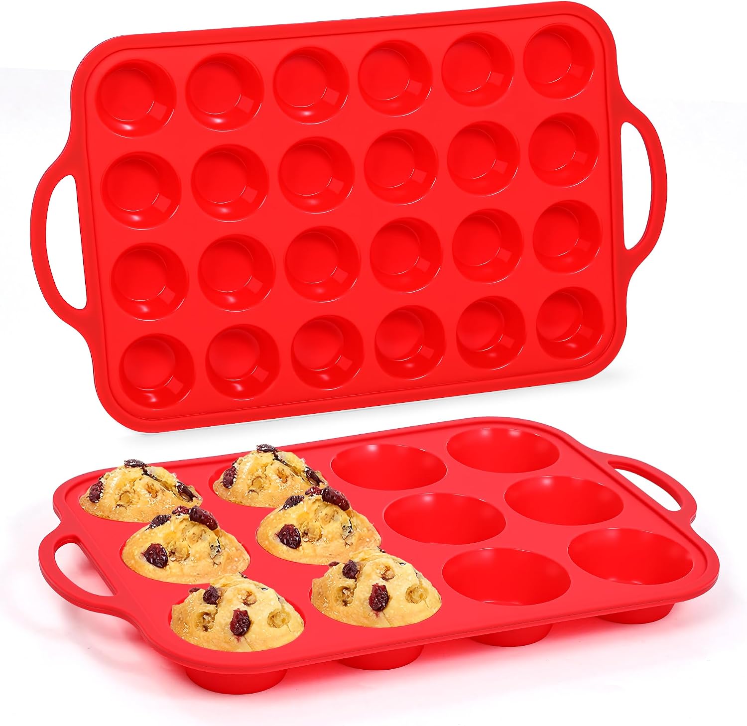 CAKETIME Silicone Muffin Pan Mini 24 Cups, 1 Pack Cupcake Pan, BPA Free