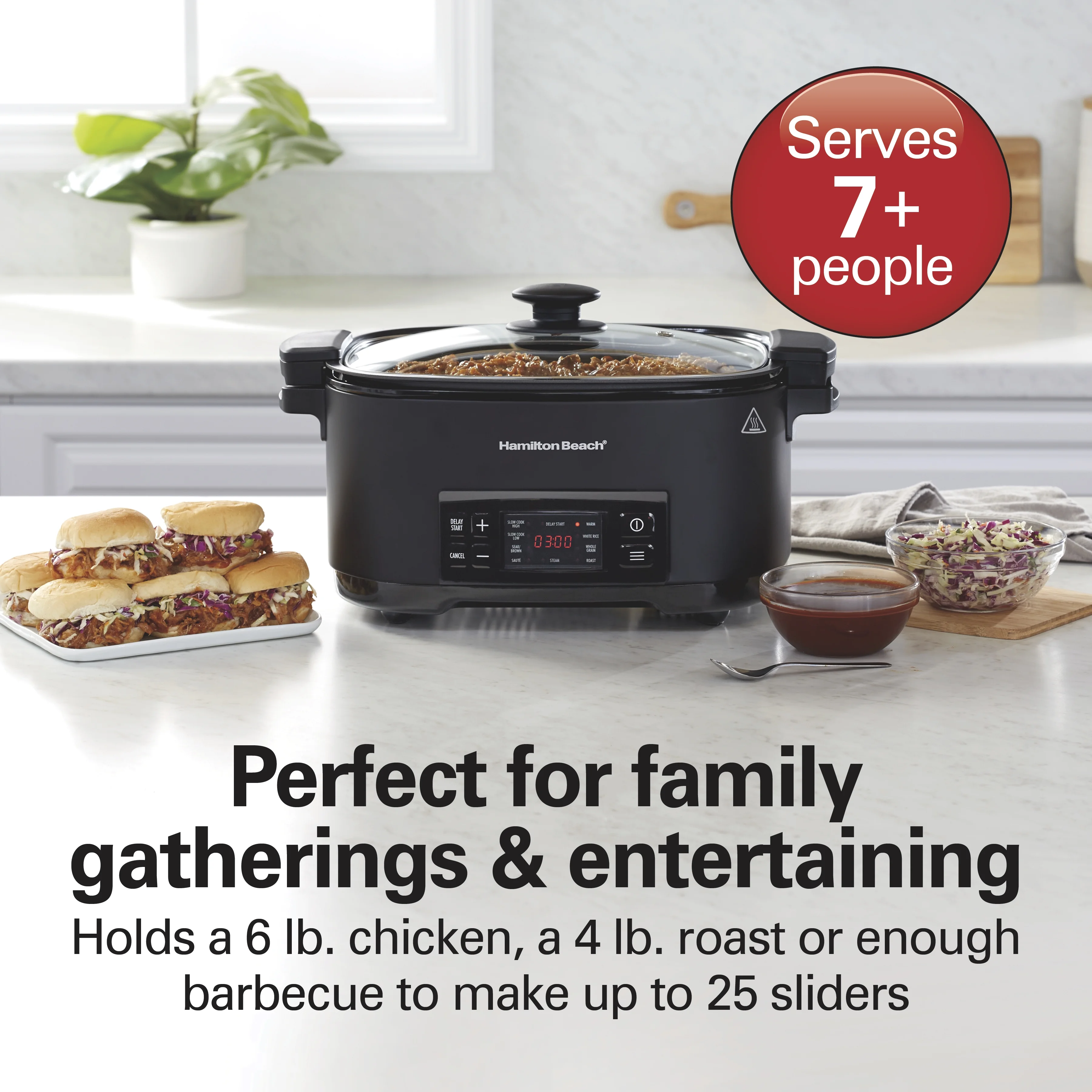 9-in-1 Multi Cooker, 6 Qt Searing Slow Cooker, Nonstick Aluminum Crock with Removable Pot, Black(Black) - Image 2