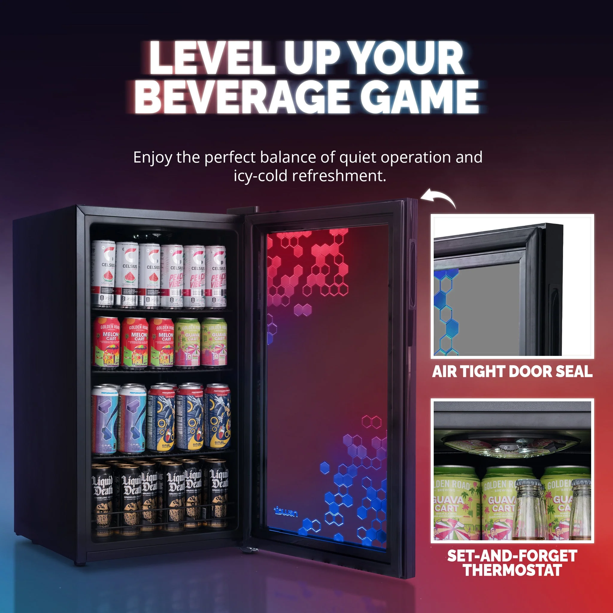 Newair Prismatic Series Beverage Fridge with RGB HexaColor LED Lights