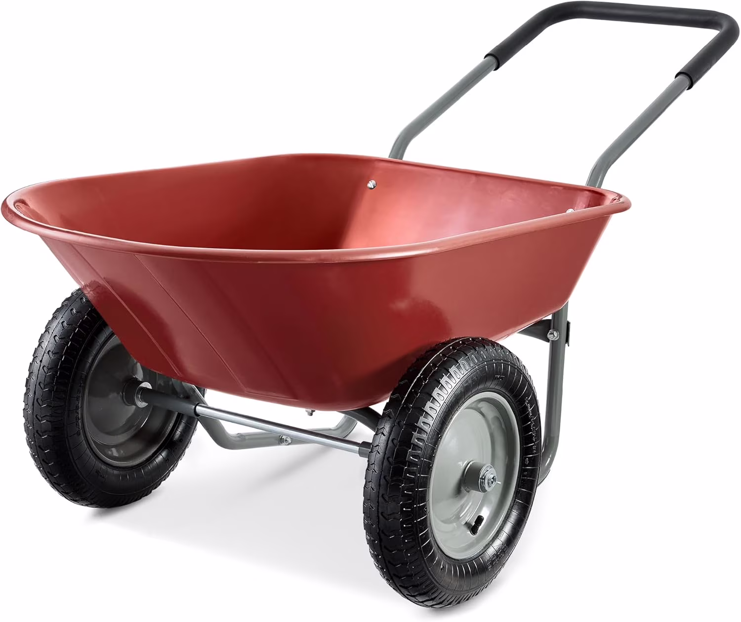 ZMMOO Dual - Wheel Home Utility Yard Wheelbarrow Garden Cart W/Built - in Stand for Lawn, Gardening, Construction - Red