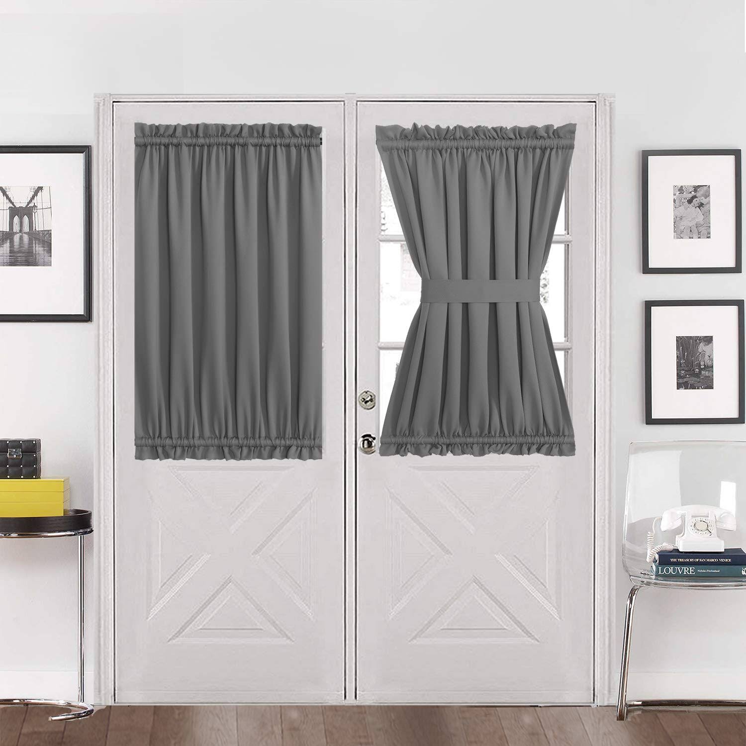 Aquazolax Blackout Rod Pockets Door Window Curtain Back Door Side Panels for Privacy - 54W x 40L Blackout Window Treatment Curtains Drapery for French