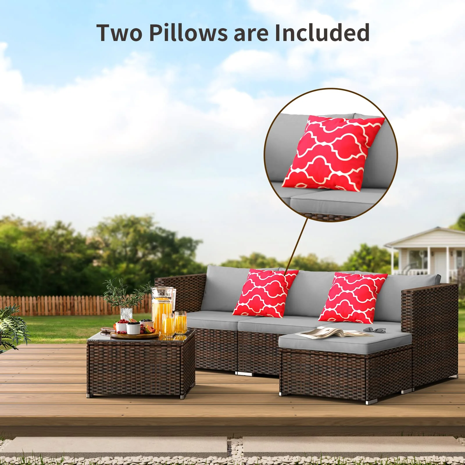 Patio Furniture Set Clearance, 5 Piece Outdoor Sectional Furniture Chair Set with Cushions and Tea Table, Gray(Gray-5 Pieces) - Image 10