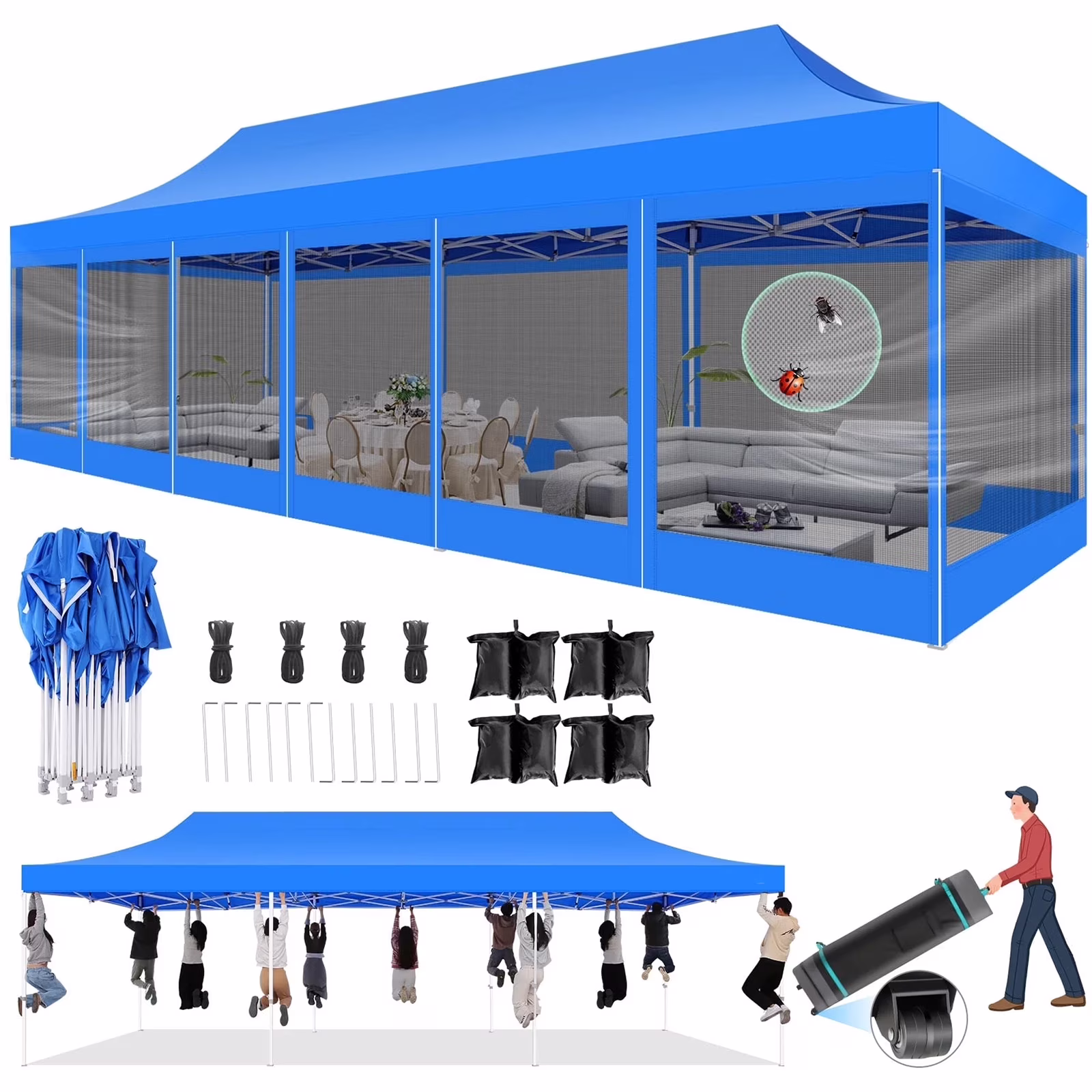 10X10 Heavy Duty Pop up Canopy with Mosquito Net,Instant Outdoor Shelter Large Canopy Tent for Outside,Gazebo with Mesh Sidewalls for Party,Backyard,Camping,Black(10 x 10/Black) - Image 10