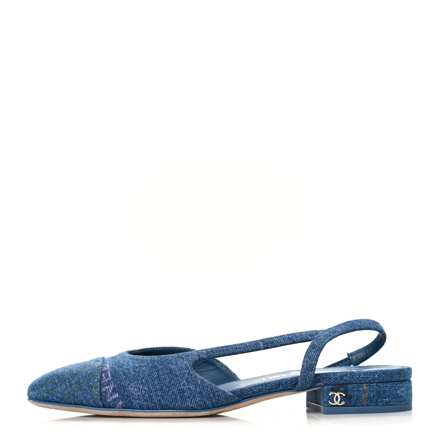 Denim Printed Denim Mood Cap Toe CC Slingback Flats 36 Light Blue Multicolor
