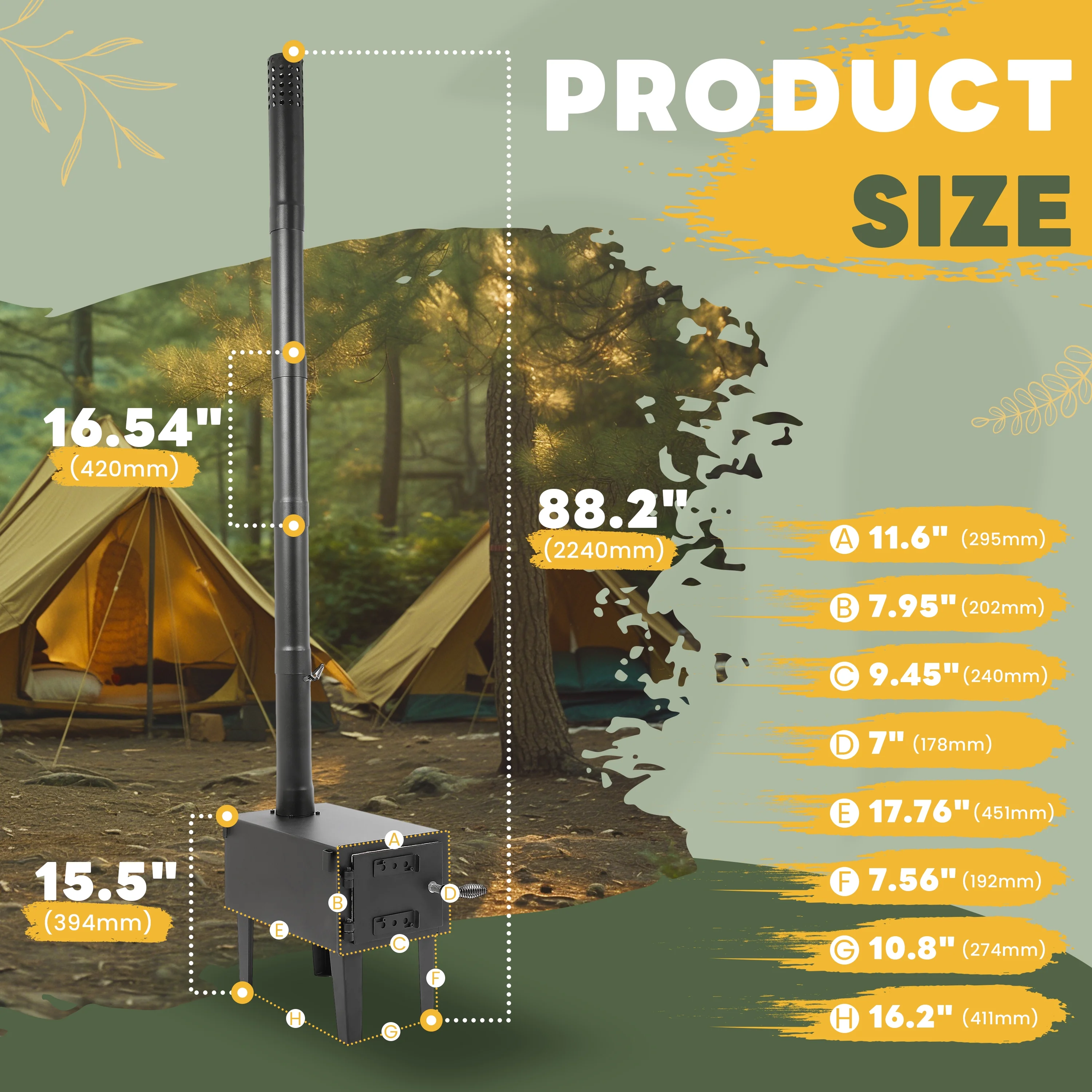 Wood Burning Stove Tent Camping Stove for Outdoor Cooking Fishing Hiking Travel Portable Heater W/Storable Chimney Pipes - Image 2