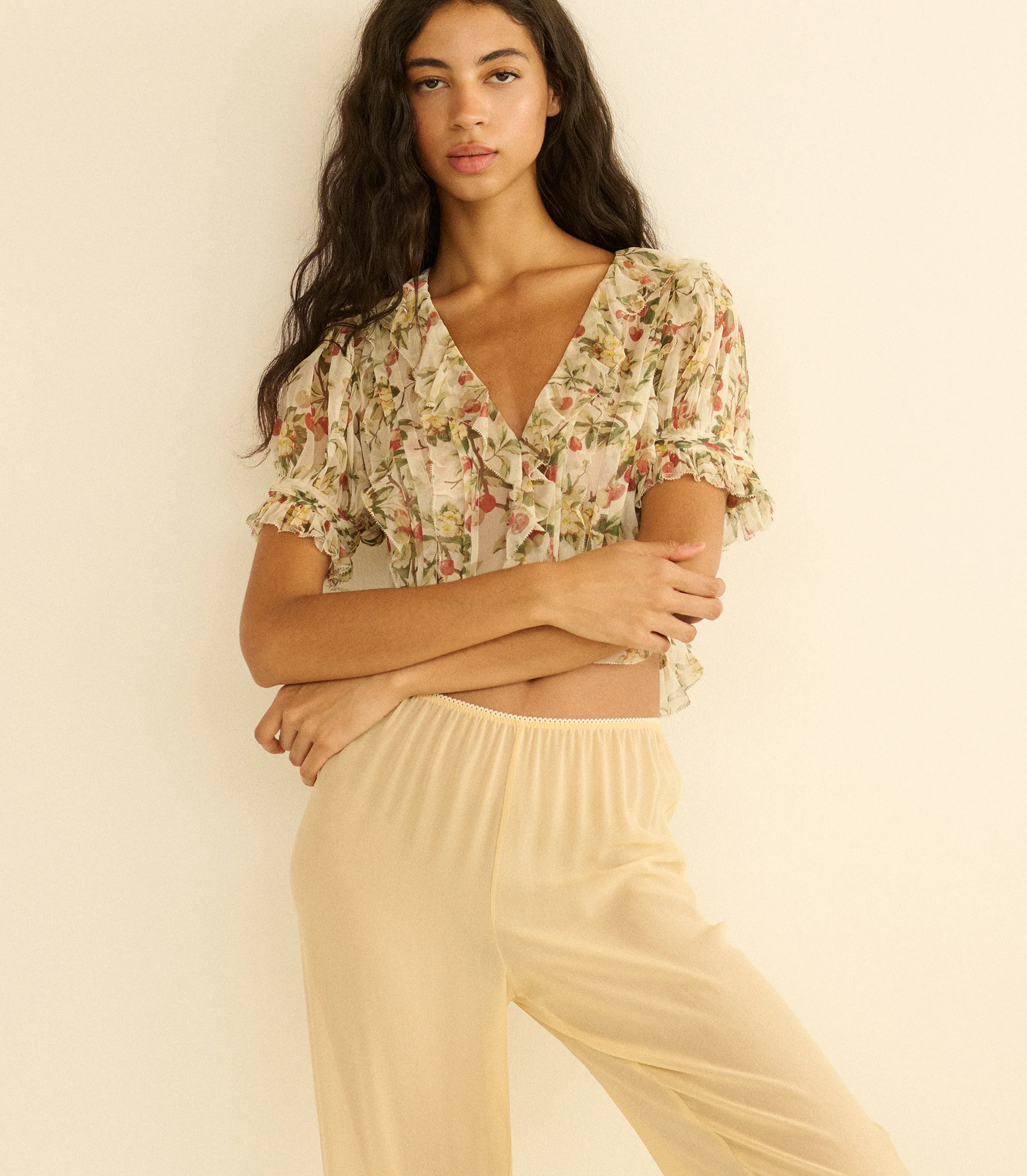 SALONA TOP -- CERISE ET FLEUR