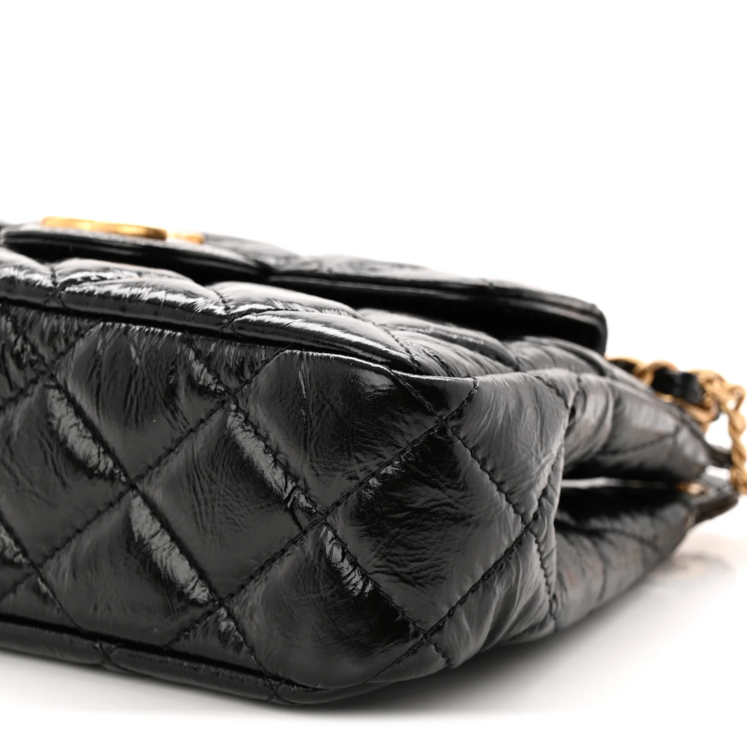 Shiny Crumpled Calfskin Quilted Small Wavy CC Hobo Black