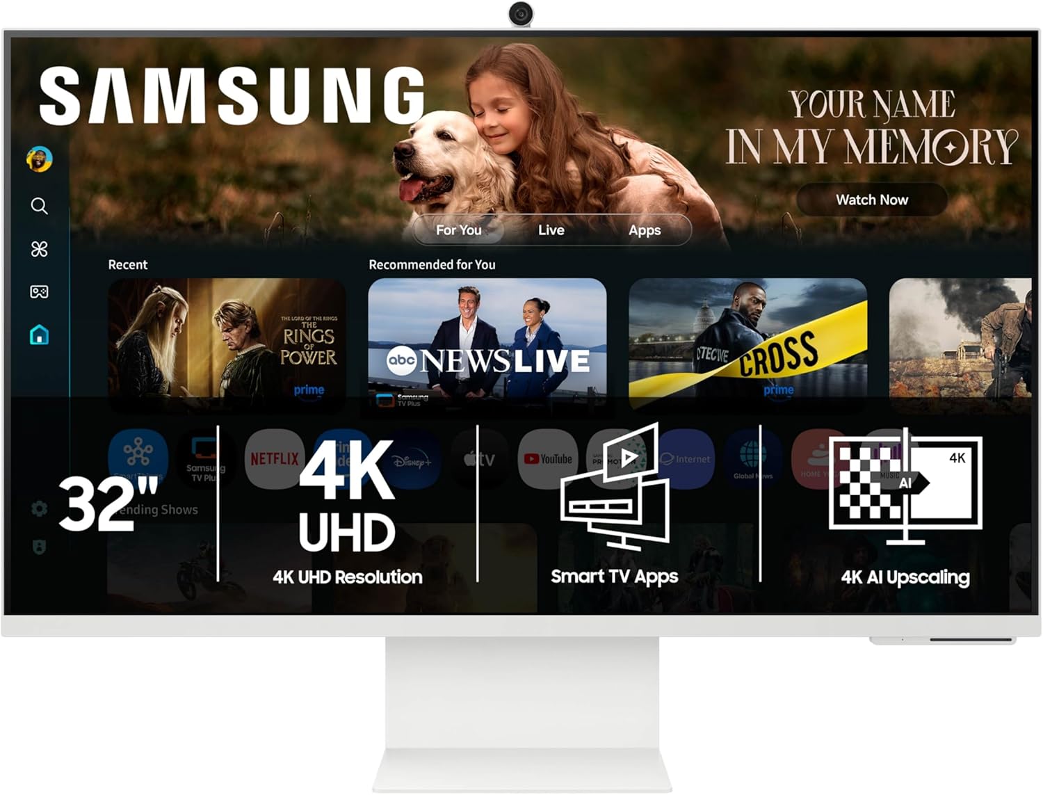 Samsung 32” Smart Monitor M8 (M80F) 4K UHD Display  Samsung Vision AI  Smart TV Apps  Gaming Hub  USB-C  HDMI and USB-A  White  LS32FM803UNXZA  2025