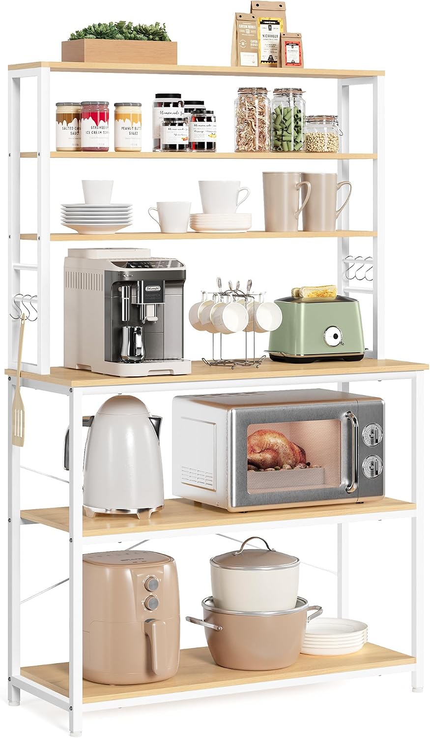 VASAGLE Coffee Bar, 31.5 Inches 6-Tier Baker's Rack with 6 Hooks