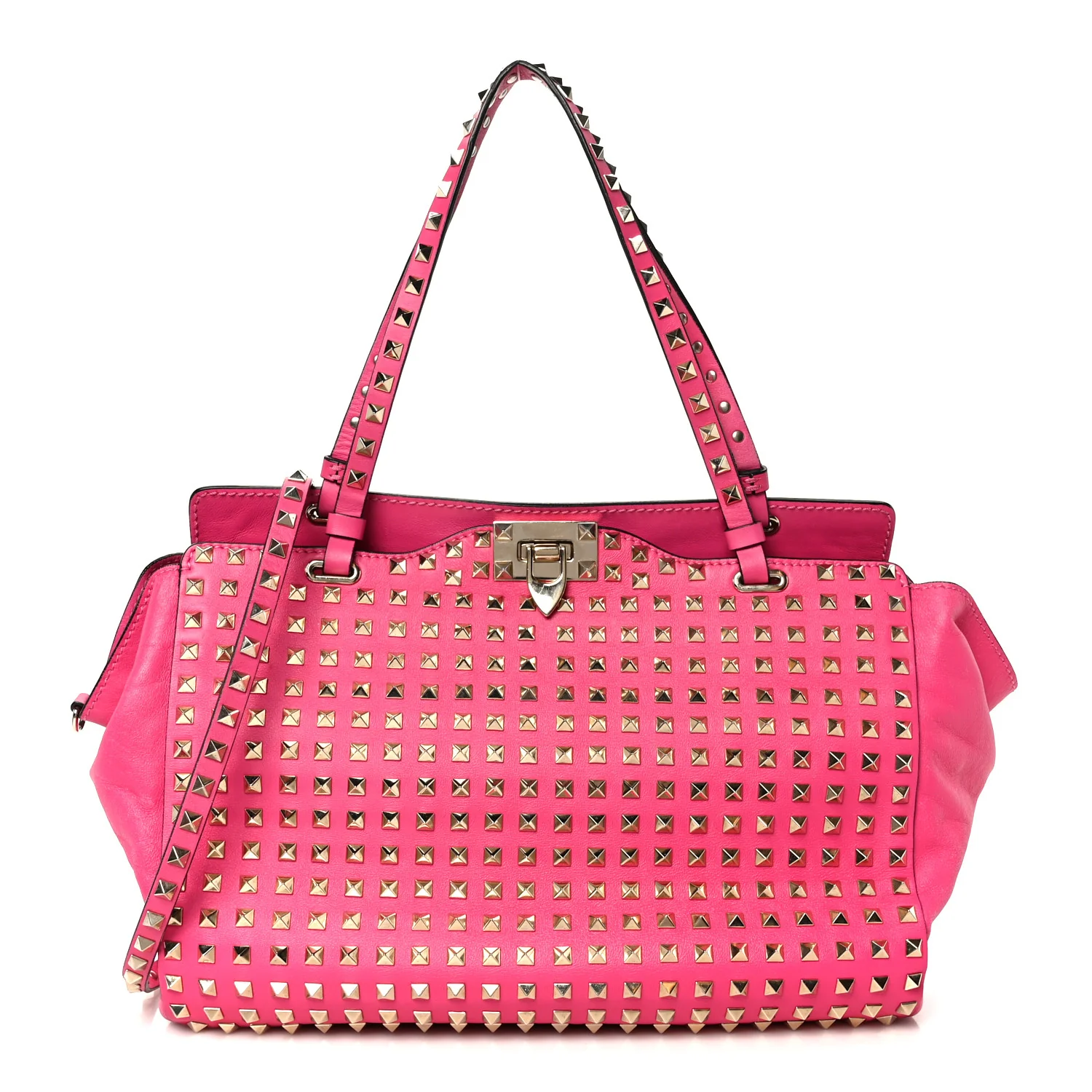 Vitello Medium Rockstud All Over Tote Pop Fuxia