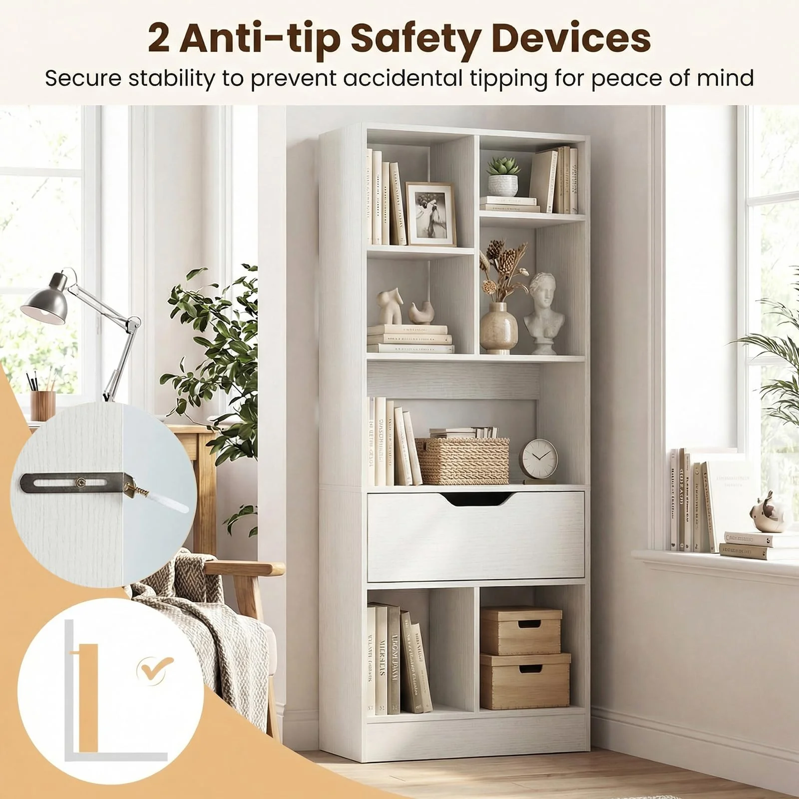 Tangkula 51” Tall Open Bookcase with Drawer(1/2)