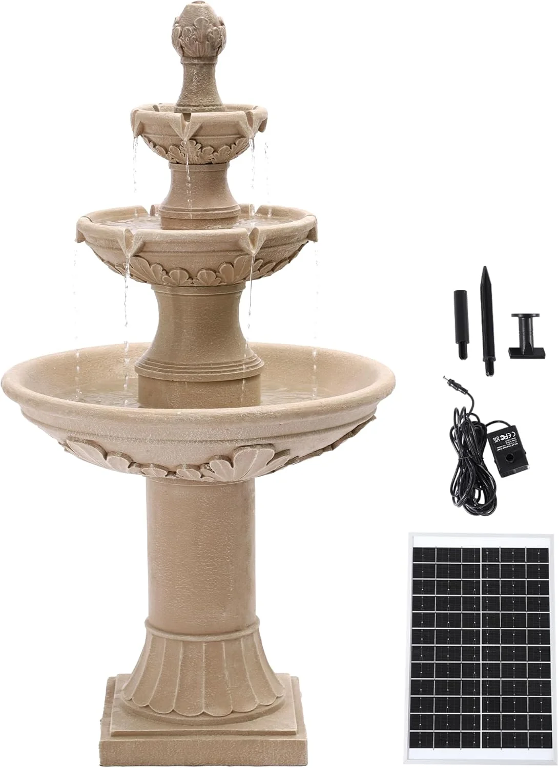 Italian Solar Water Fountains Outdoor Garden Decor 48.4''H Fountain and Waterfall, Large Cascading Indoor Floor-Standing Resin Bubbler Fountain Features W/Pump for Patio, Backyard - Image 4