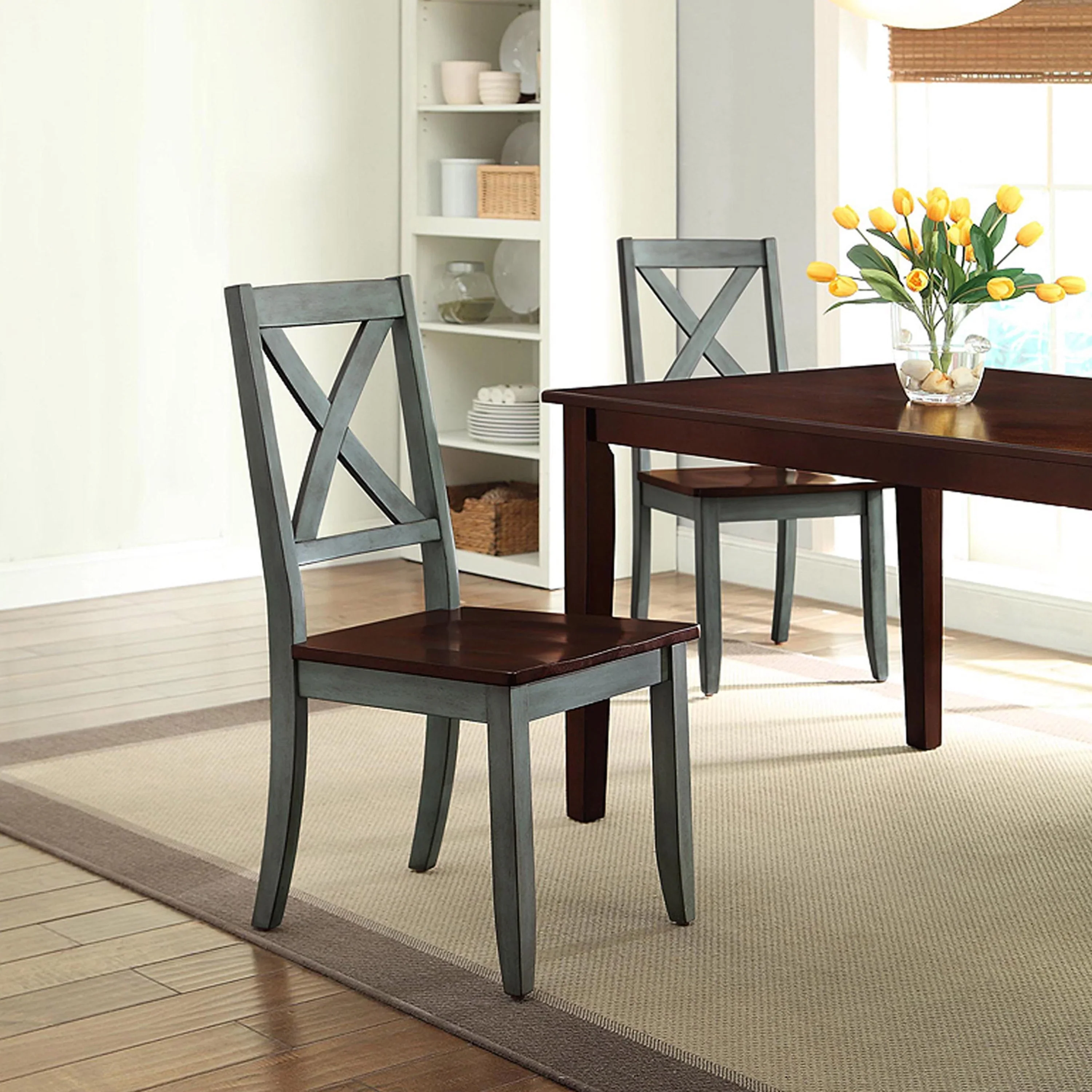 Better Homes & Gardens Maddox Crossing Dining Chairs, Set of 2, Dark Seafoam Finish