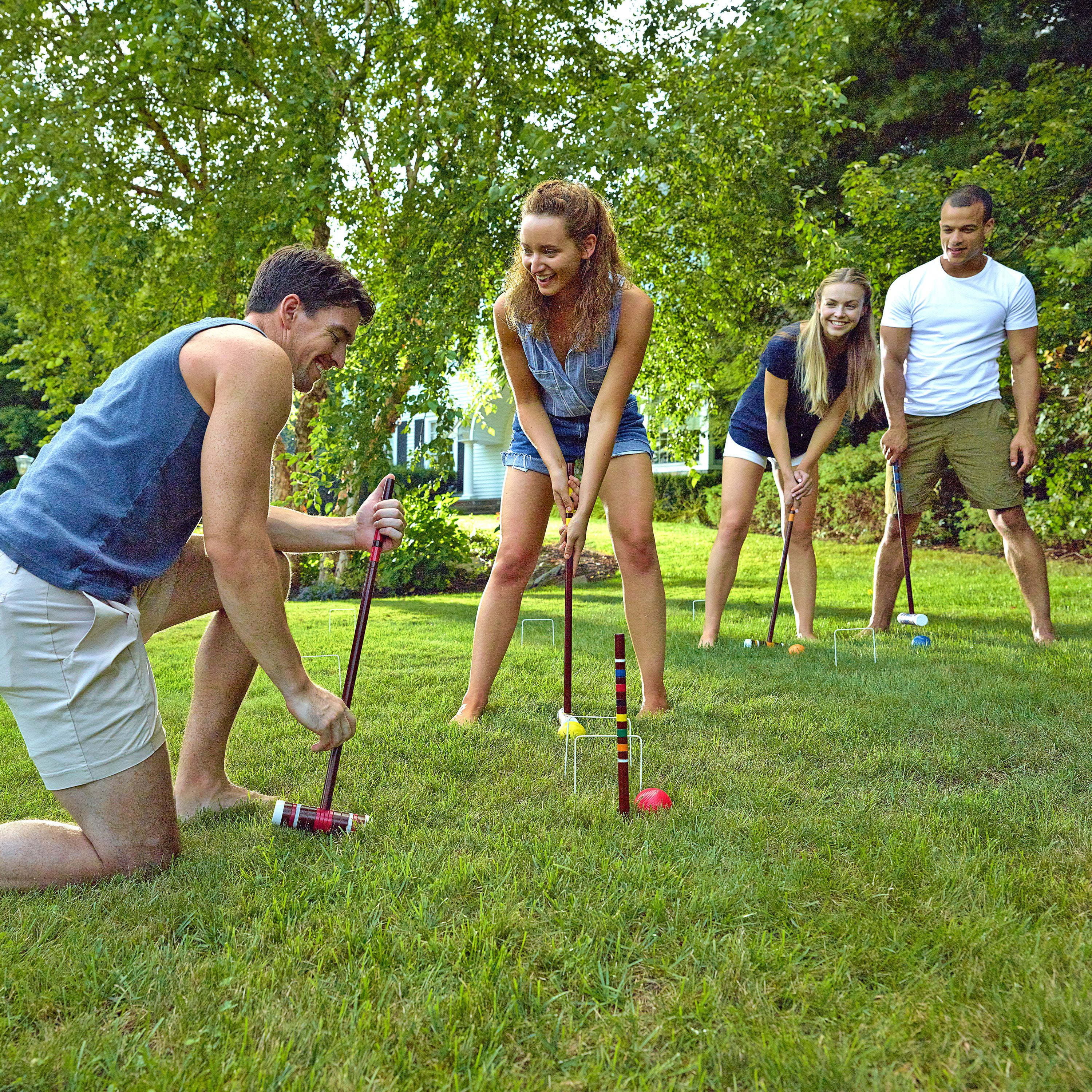 Croquet Set Includes 4 Croquet Wood Mallets, 4 All Weather Balls, 2 Wood Stakes and 9 Metal Wickets Classic Family Outdoor Game Starter Set(1) - Image 5